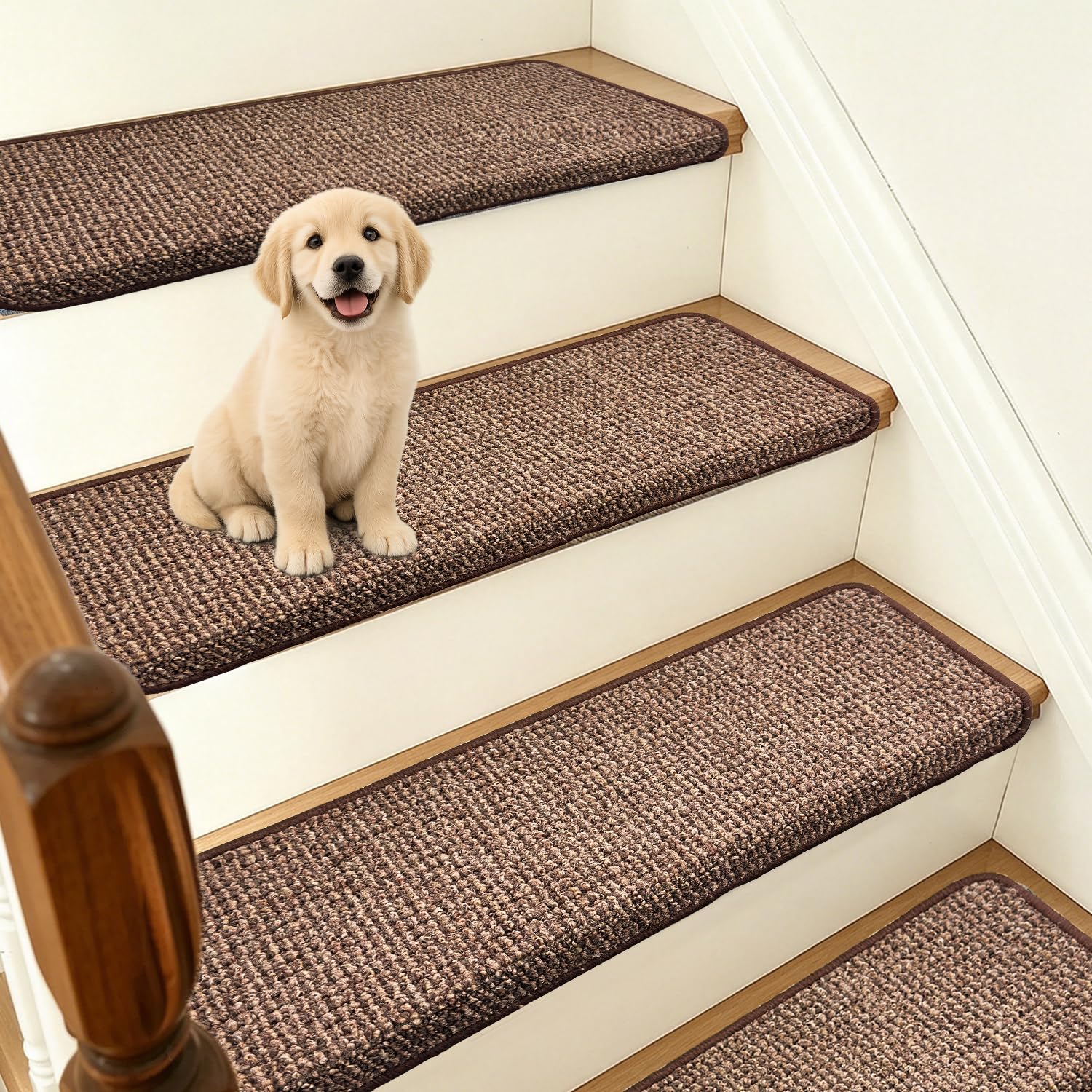 Bullnose Stair Treads Carpet Non Slip15 Pack|25 x 65cm,Brown,Rectangular