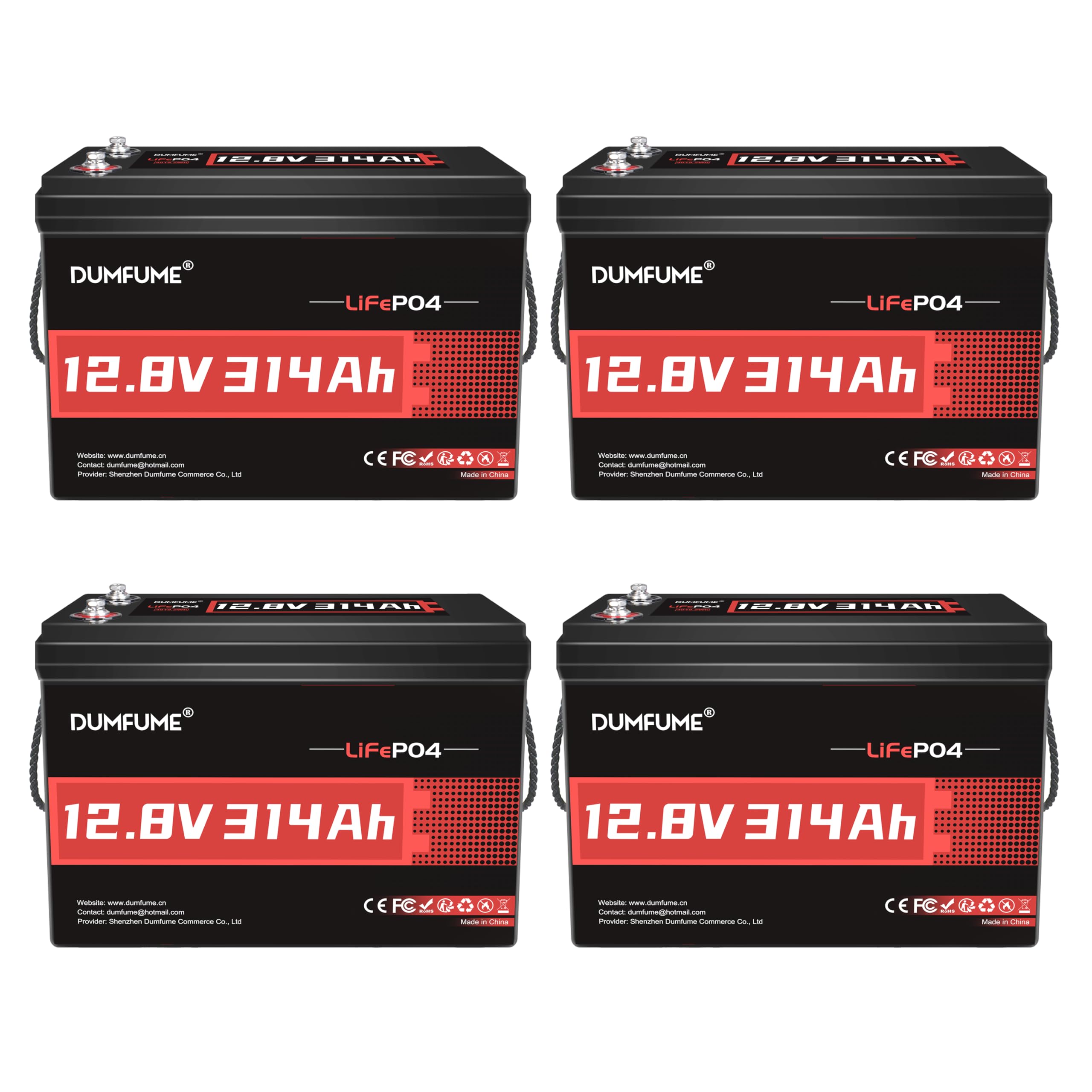 Dumfume 12V 300Ah (314Ah) LiFePO4 Battery (4 Pack)