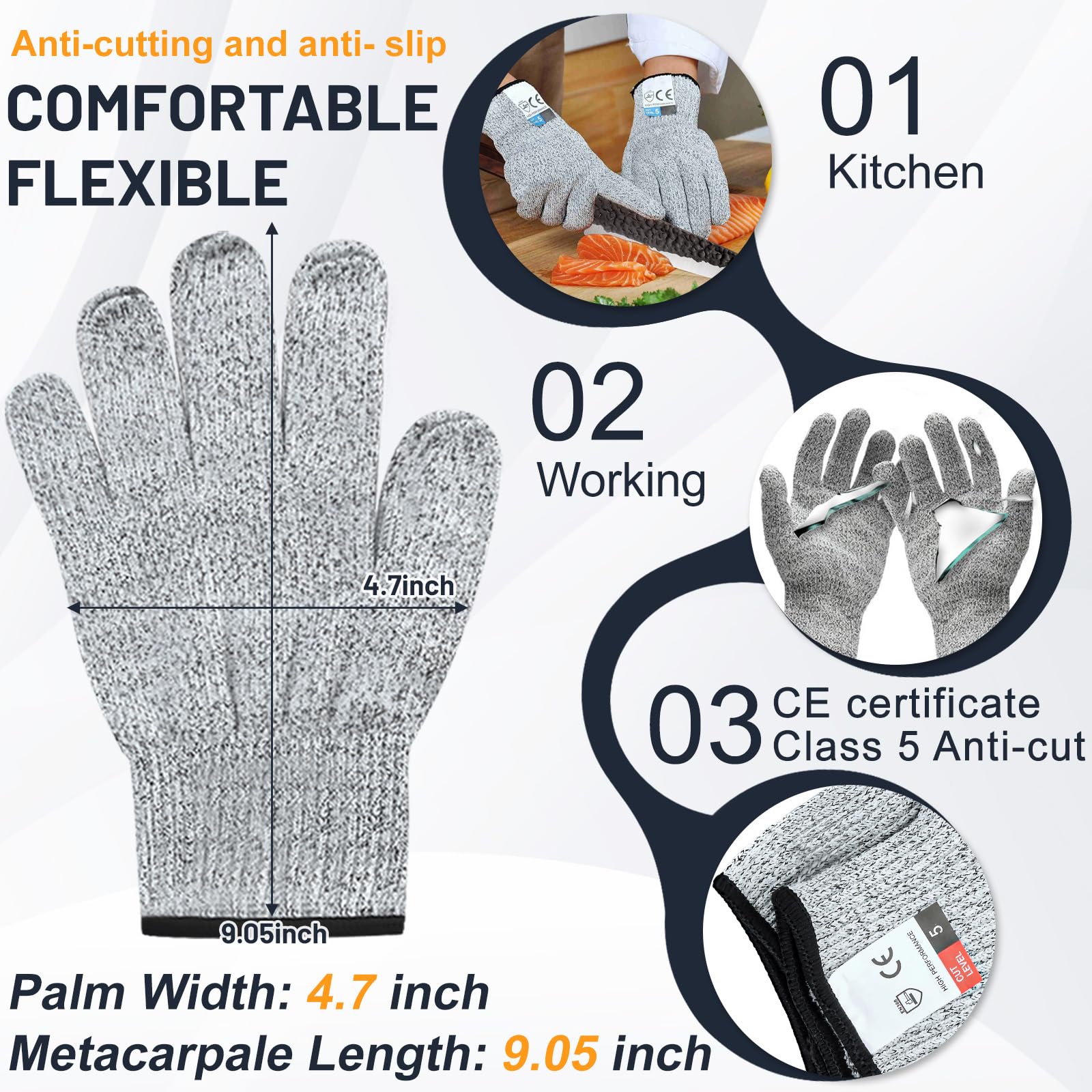 Bestdin Coltello per ostriche, 2 Pezzi Coltello Ostriche con 2 Coppie Guanti Antitaglio Alimentari, Coltello per Ostriche In Acciaio Inox con Impugnatura Ergonomica, Apri Ostriche Professionale