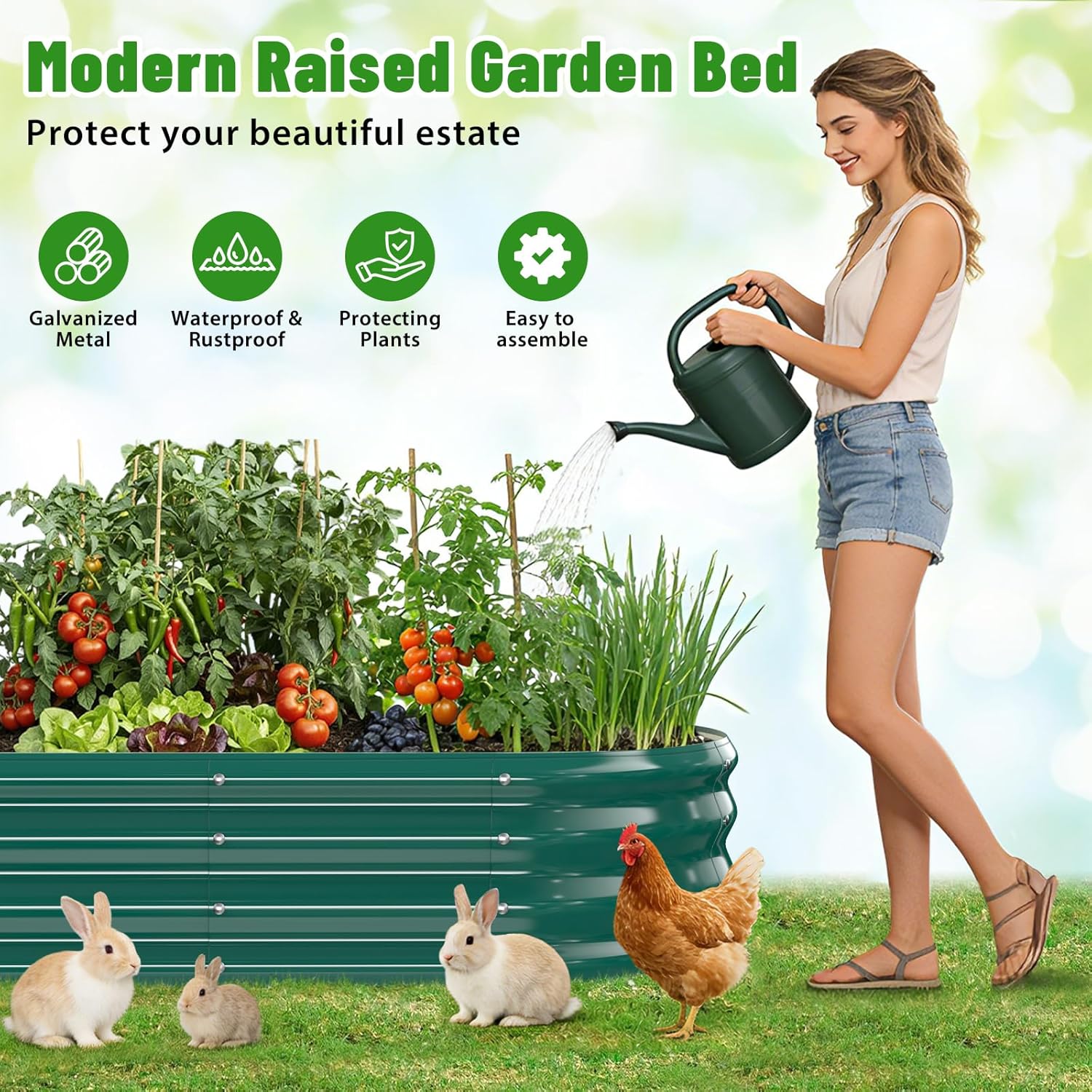 Oval Raised Garden Bed, 6 x 2 x 1FT, Galvanized Steel Planter Box with Wave-Shaped Metal Panels Painted for Outdoor Flower,Tree,Herb & Vegetable Garden (Green, 72X24X12 inches)
