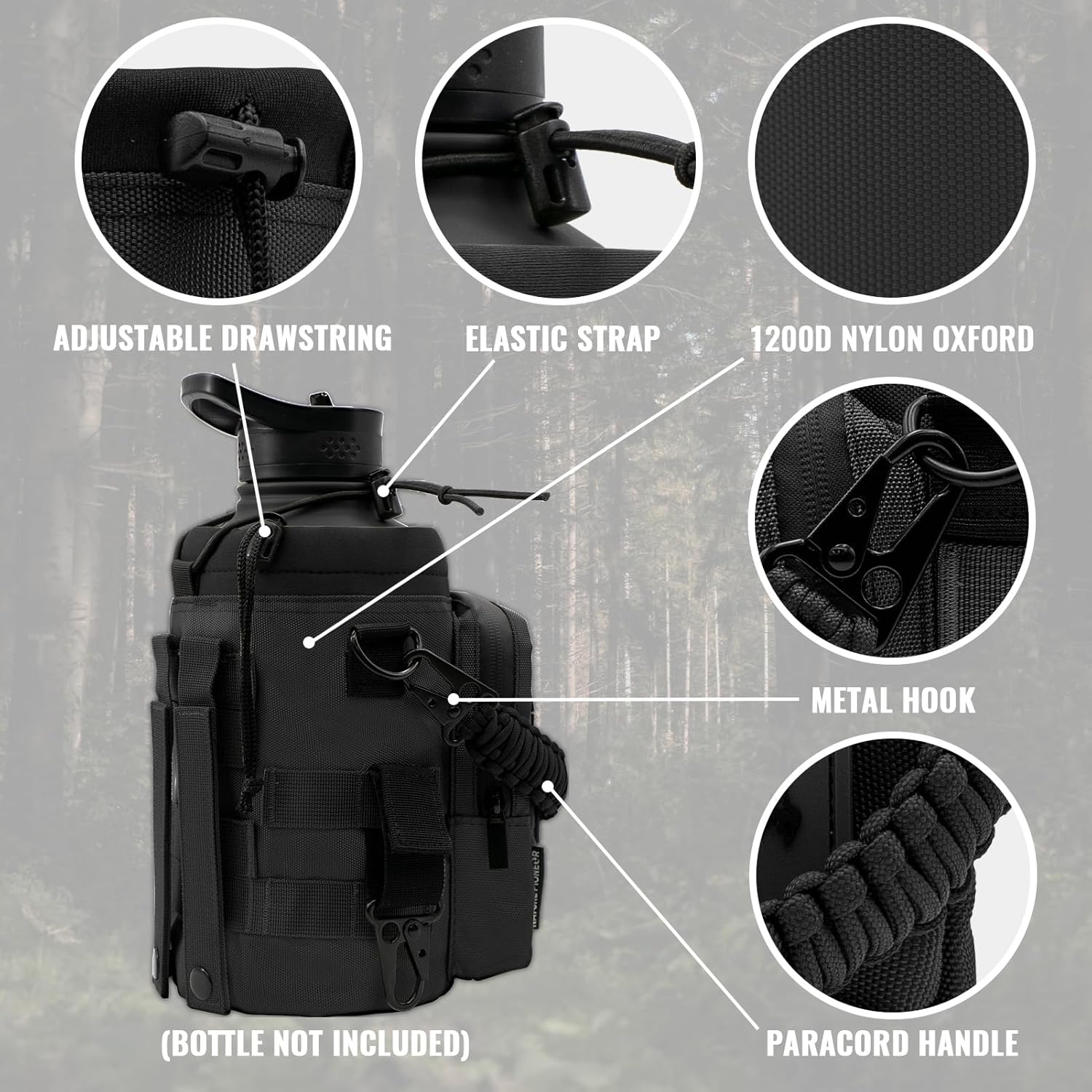 NATURE PIONEOR 32 64 128oz Tactical Water Bottle Pouch, Multi-Function Tactical Water Bottle Bag with Adjustable Shoulder Strap, Half/One Gallon Molle Strap Carrier Holder
