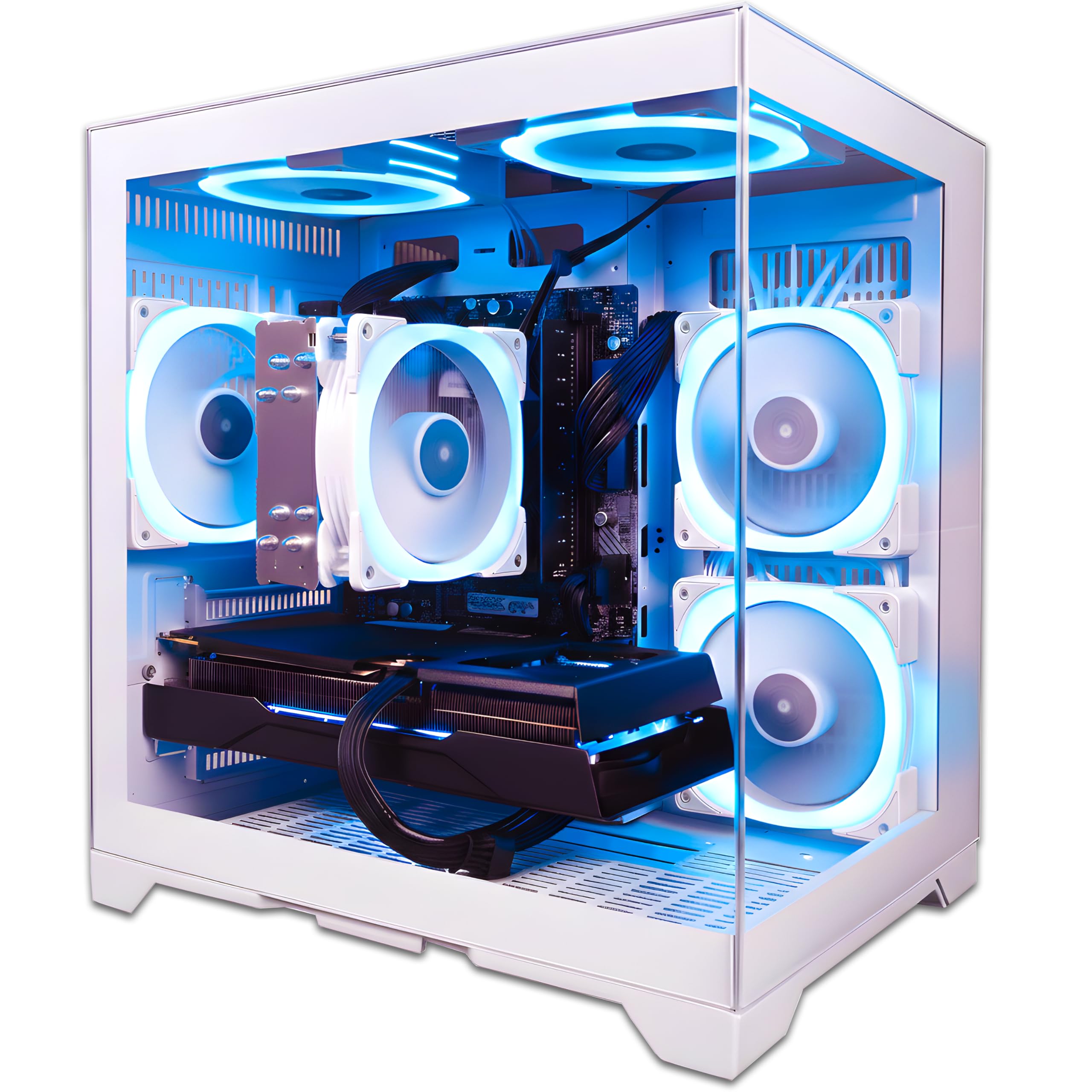 SAAV Prebuilt Gaming PC Desktop Computer Tower Intel Core i7-12700KF Radeon RX 9060 XT 8GB GDDR6 16GB DDR4 512GB NVMe SSD WiFi 6 Bluetooth Windows 11 White Air Cooler RGB PC Gaming