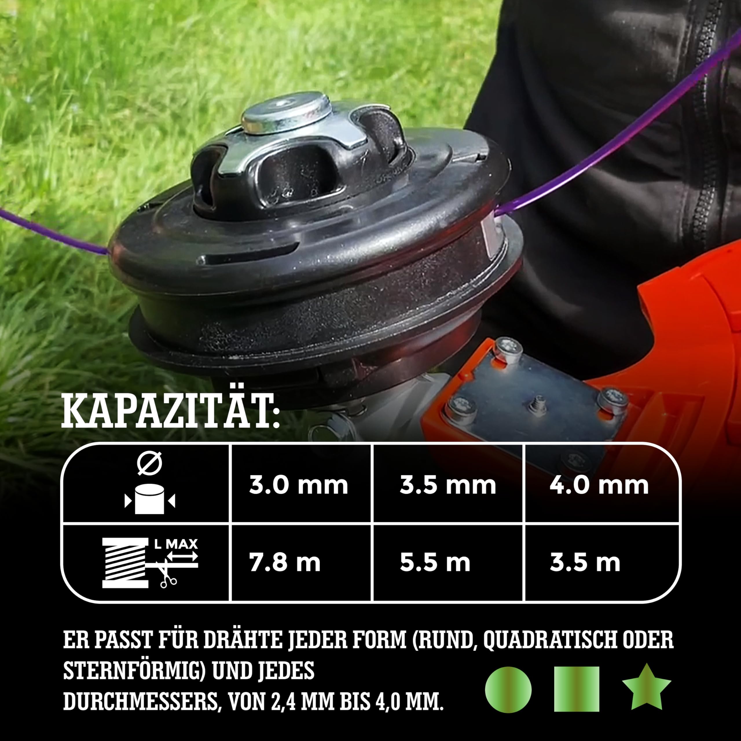 LERAVA® Fadenkopf für Motorsense - M10x1.25 LG - Einfaches Tap & Go System - Trimmerkopf mit robusten Stahlknauf - Motorsense Zubehör mit innovativer ergonomischer Spule – 100% Made in Italy