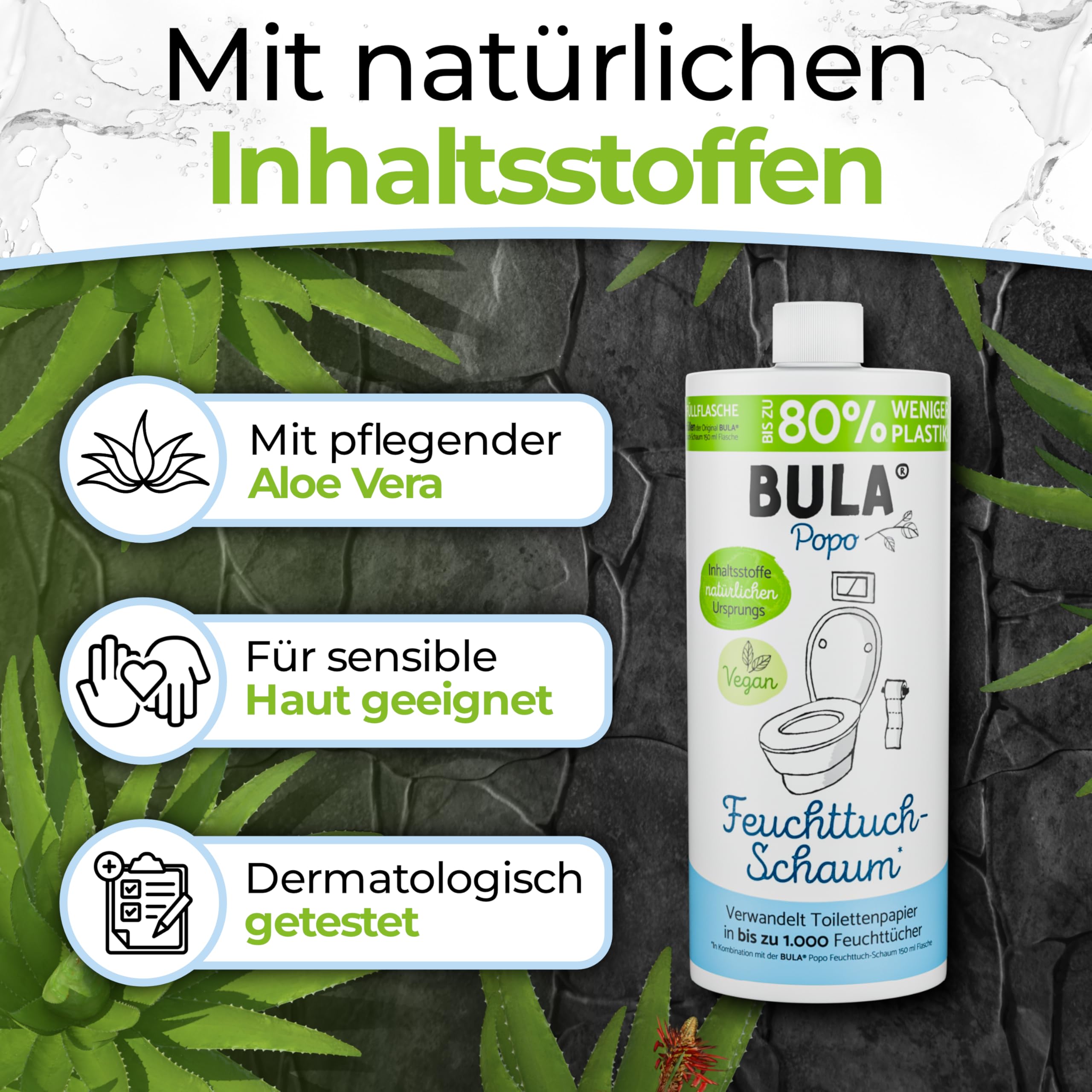 BULA® Popo NACHFÜLL-Flasche (750 ml) NUR ZUM AUFFÜLLEN unserer 150 u. 50 ml-Flasche! | ersetzt bis zu 1.000 Feuchttücher! | mit Inhaltsstoffen aus natürlichem Ursprung