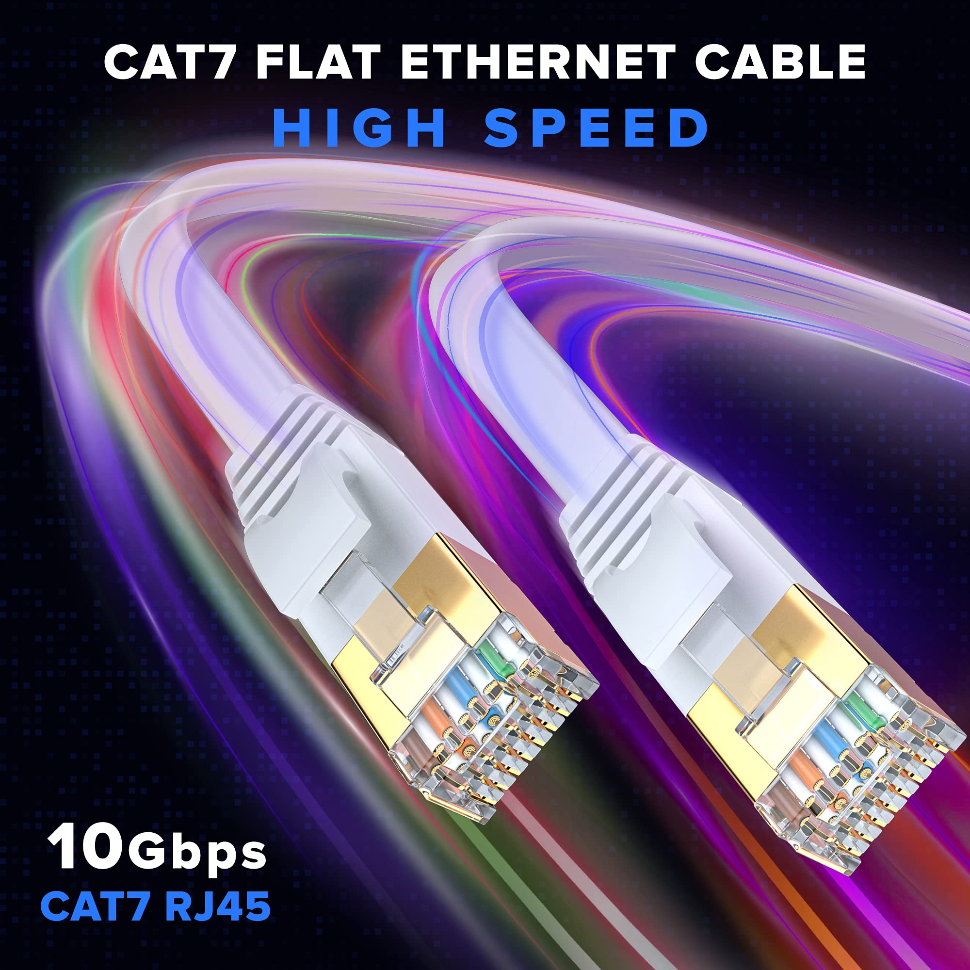 Maximm Lot de 2 câbles réseau Ethernet plats Cat7 - 30,5 m - Blancs - Câble d'extension haut débit - Câble Internet pour modem, routeur, LAN, ordinateur - Compatible avec réseau Cat 5e, Cat 6