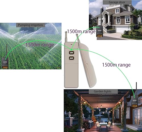 Miniatura 5 de Kit de interruptor de luz inalámbrico y receptor, interruptor remoto inalámbrico, relé AC110V120V240V40A con largo alcance de 4900 pies, interruptor