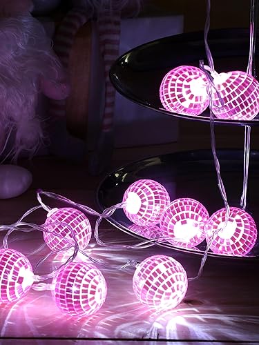 Vista 24 de BBTO Tira de luces LED de bola de discoteca con pilas, adornos para exteriores, patio, porche, 70, 80, suministros de fiesta de discoteca