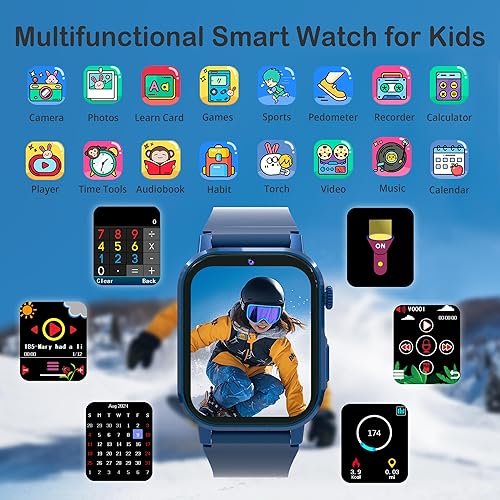 Miniatura 2 de Reloj inteligente para niños, reloj inteligente para niños de 4 a 12 años con 32 juegos de rompecabezas, cámara de 1224 horas, pantalla táctil HD,