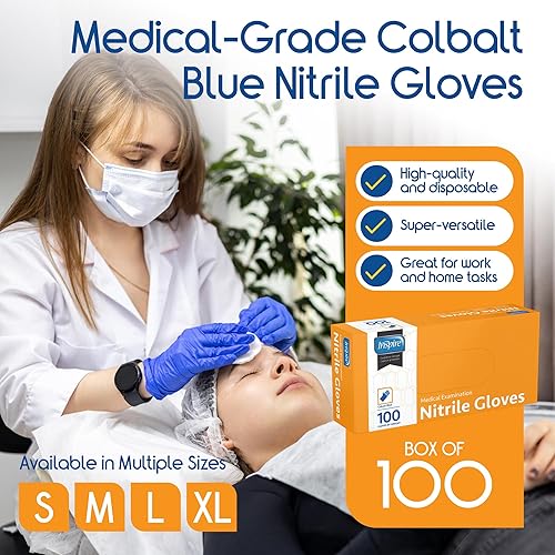 Miniatura 2 de Inspire Guantes de nitrilo para examen médico  Grado 4.5 La calidad original elástico azul cobalto  Médicos desechables sin látex, EMT, servicio de
