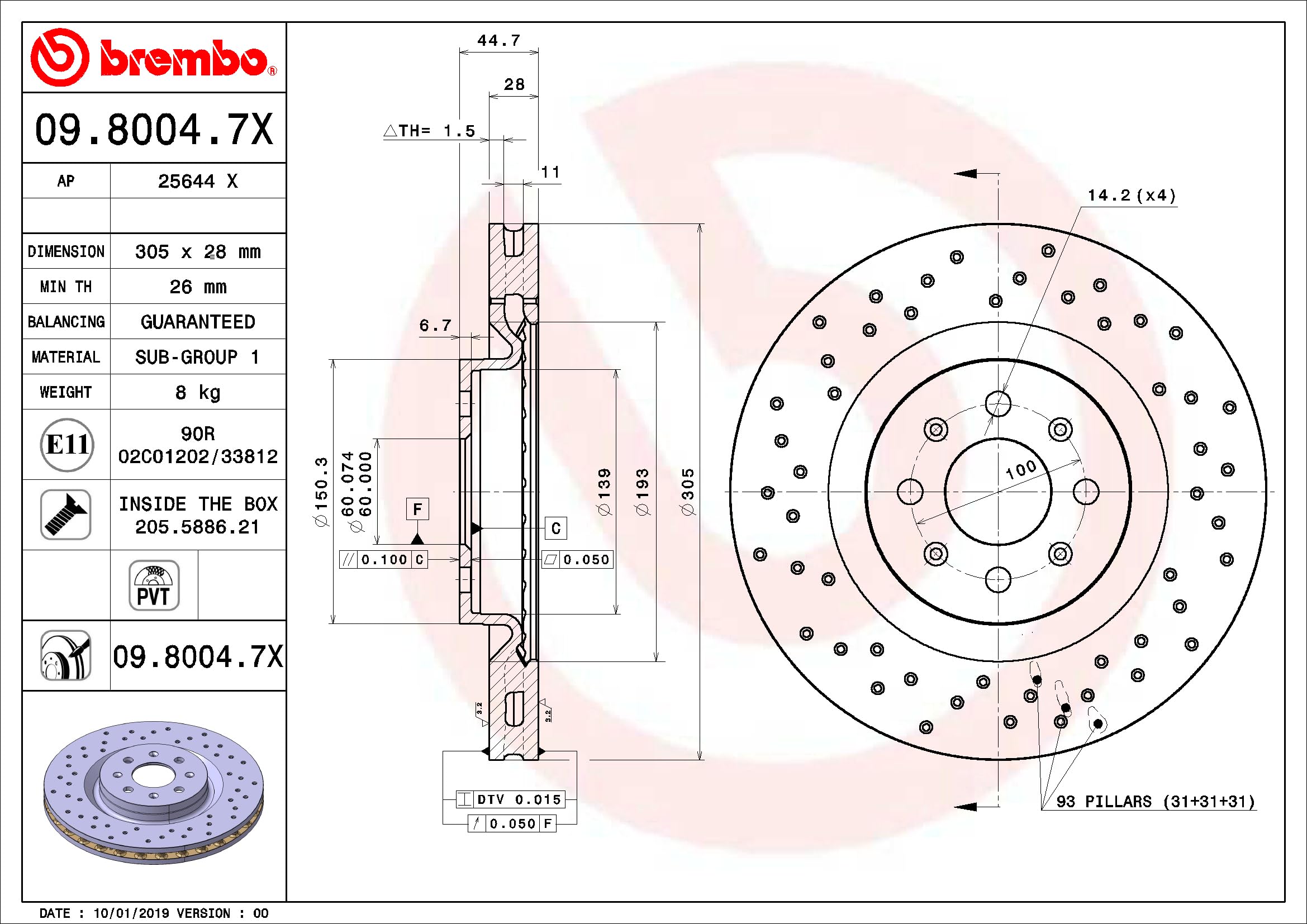 Tarcza hamulcowa Brembo XTRA LINE Brembo 09.8004.7X, 1 sztuka