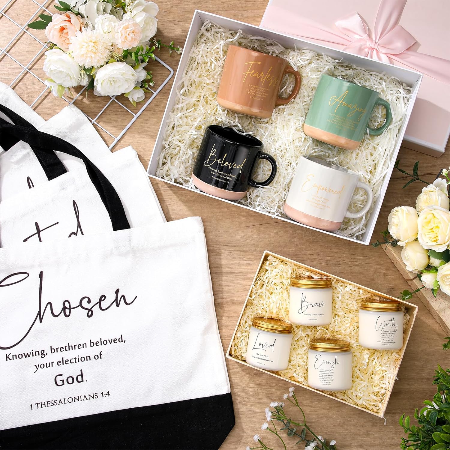 LemonRoad 12 Pcs Inspirational Christian Gift for Women Bulk Included 12oz Ceramics Bible Coffee Mug Large Tote Bag Religious Candle Easter Gift for Mom Godmother Wife Church Teacher Coworker - Image 7