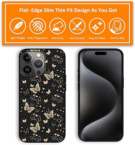 Miniatura 4 de Funda diseñada para iPhone 15 Pro Max con patrón de mariposas doradas para hombres, mujeres, niños y niñas, TPU suave, cuerpo completo, a prueba de