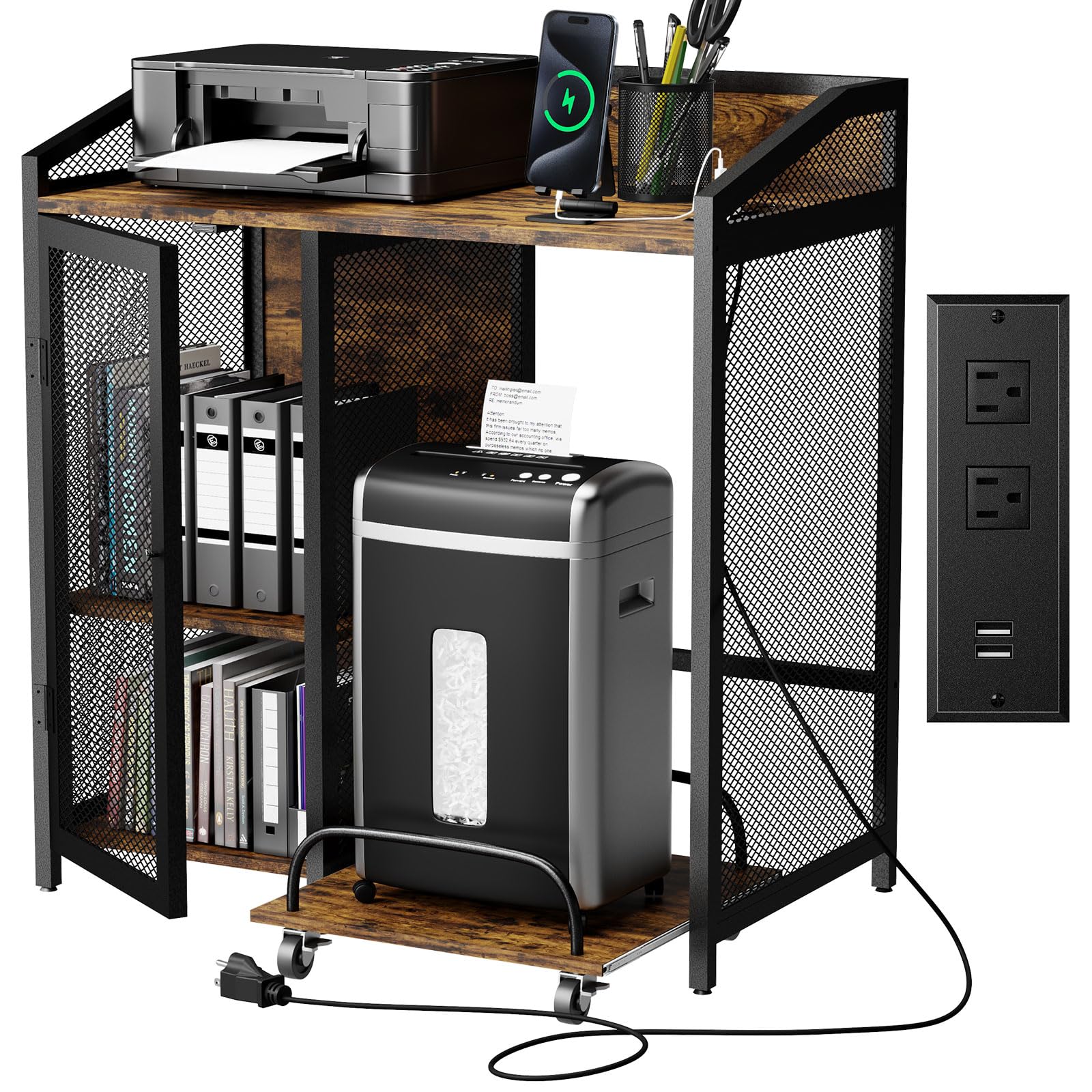 AIMEZO 3-Tier Printer Stand With Charging Station, Rolling File Cabinet With Wheels - View #6