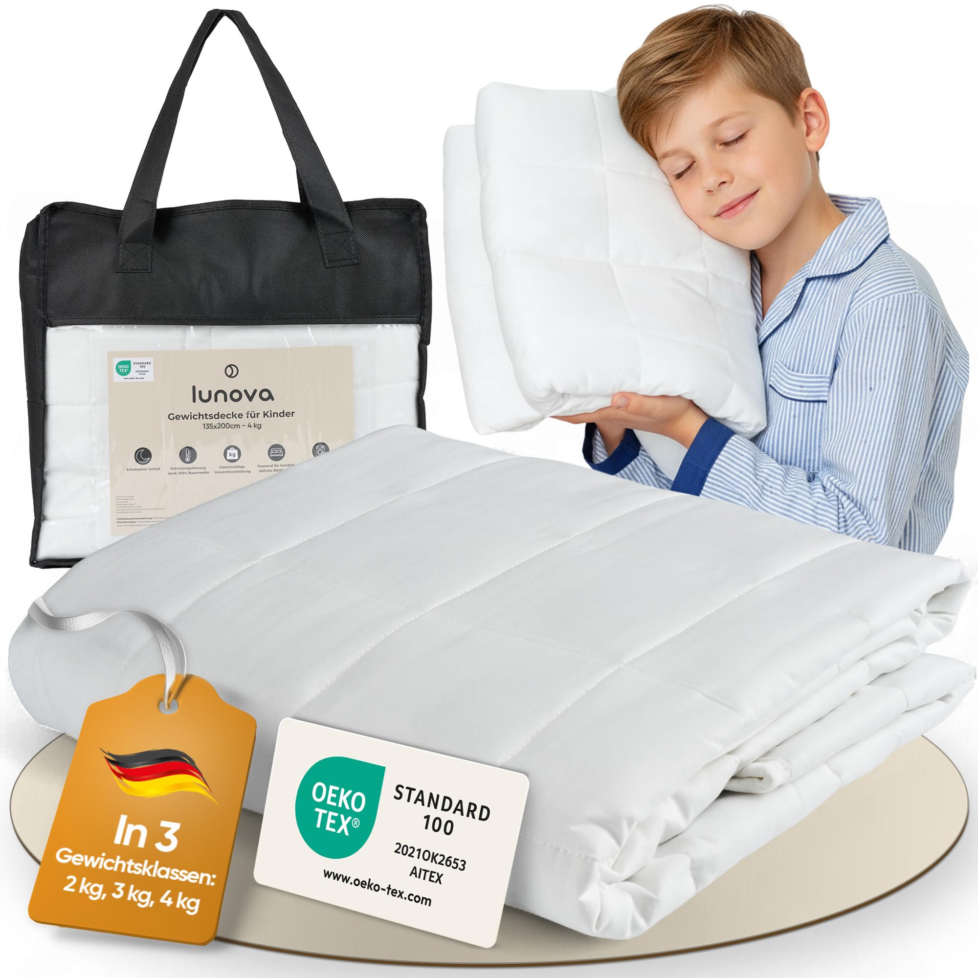 LUNOVA Children's Weighted Blanket, 4 kg (135 x 200 cm), Soothing Heavy Blanket for Better Sleep and Inner Peace, Oeko-Tex Cotton, Washable, Ideal for 35-45 kg Body Weight, Weighted Blanket Kids