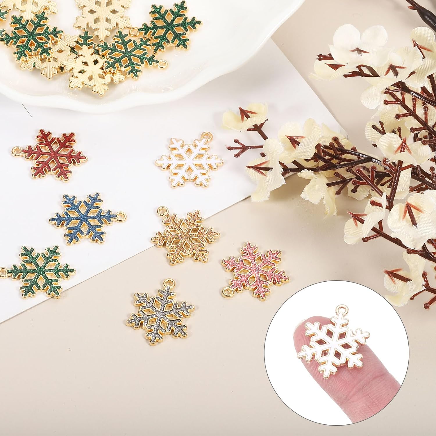 uxcell Snowflake Charm, Alloy Gold Plated Snowflake Pendant for Jewelry Making DIY Bracelet Necklace Earring Phone Accessories Keychain Crafting, - Image 4