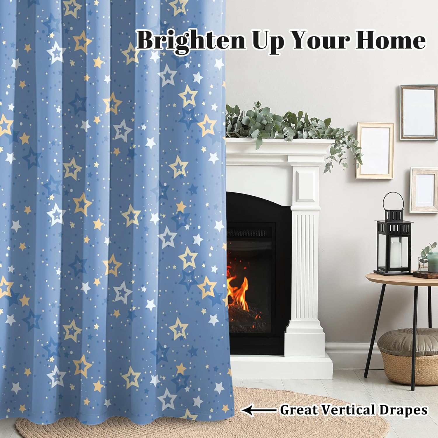 Renaiss 42 x 84 Inch Blue Blackout Kids Curtains for Bedroom Cute Star Print Curtains Grommet Room Darkening Noise Reduce Thermal Insulated Decorative Curtain Drapes for Baby Nursery Room 2 Panels