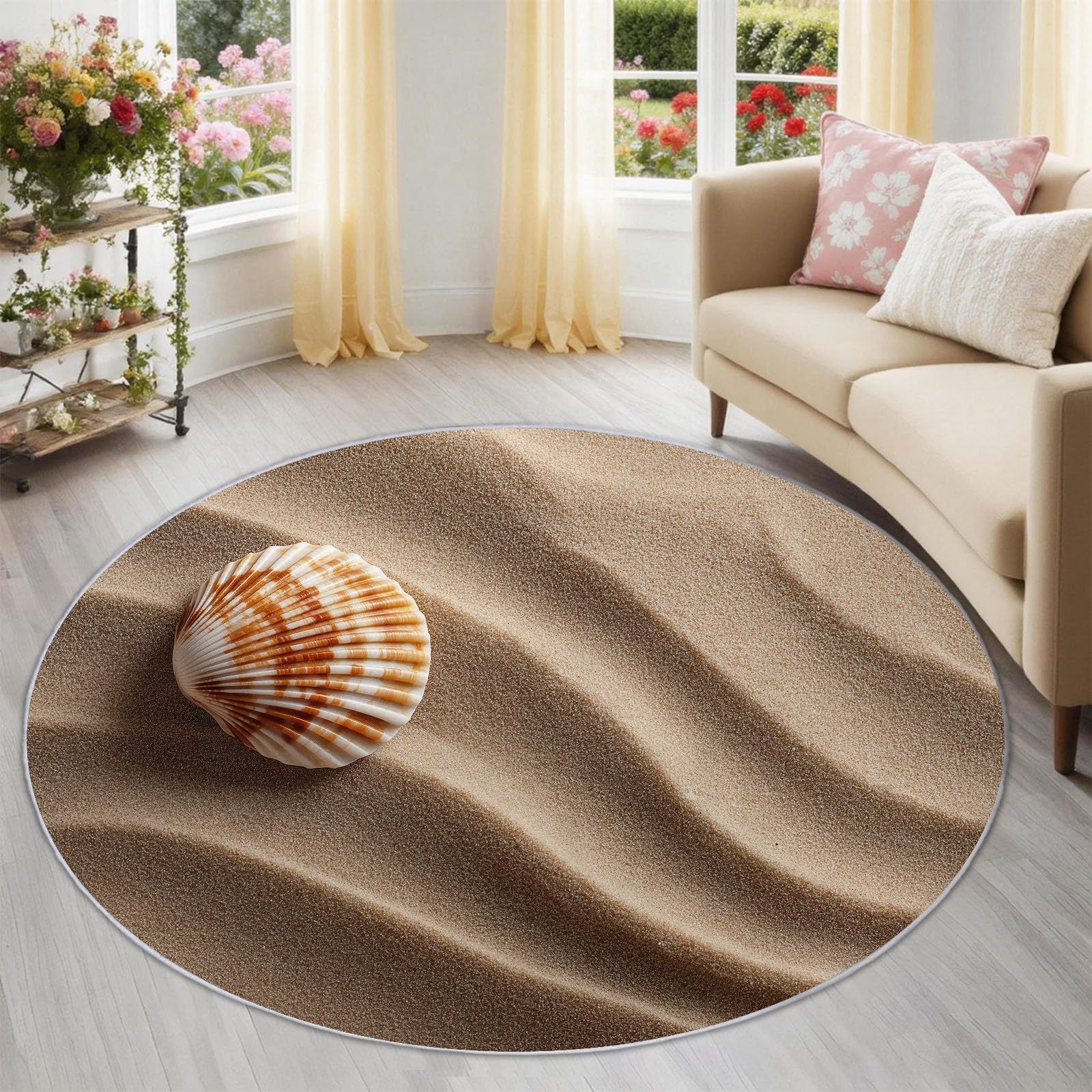 Tapis de salon lavable résistant aux taches rond orange 80 cm antidérapant pour enfants