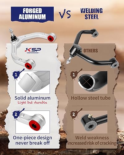Miniatura 3 de KSP Ram 1500 Brazos de control superior de aluminio, brazos de control superiores forjados ajustables para Dodge Ram 1500 2009-2022, repuesto UCA de