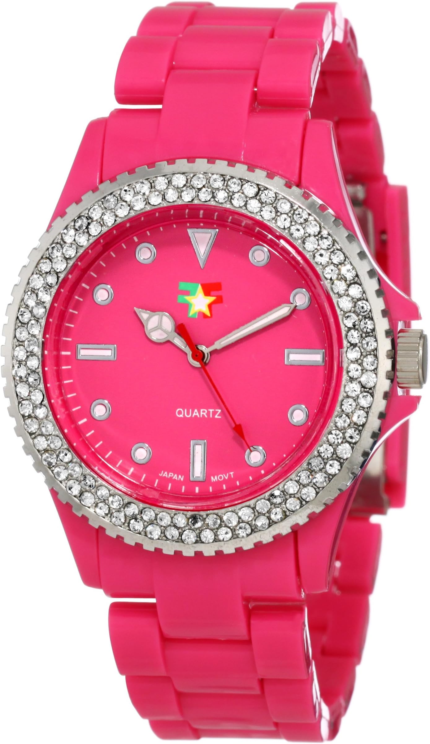 Fancy Face Women's FF0040PI Candy Collection "Finley" Pink Stone Bezel Plastic Bracelet Watch