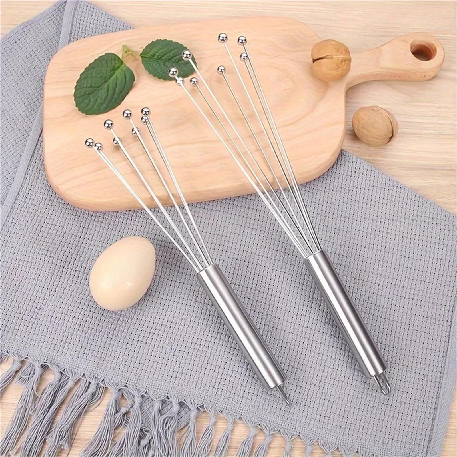 2 Stück manueller Schneebesen, kugelförmig aus Edelstahl, Backmixer, handgehaltener Küchen-Eierschläger, Koch- und Backzubehör für Vermischen(19.4 * 3cm)