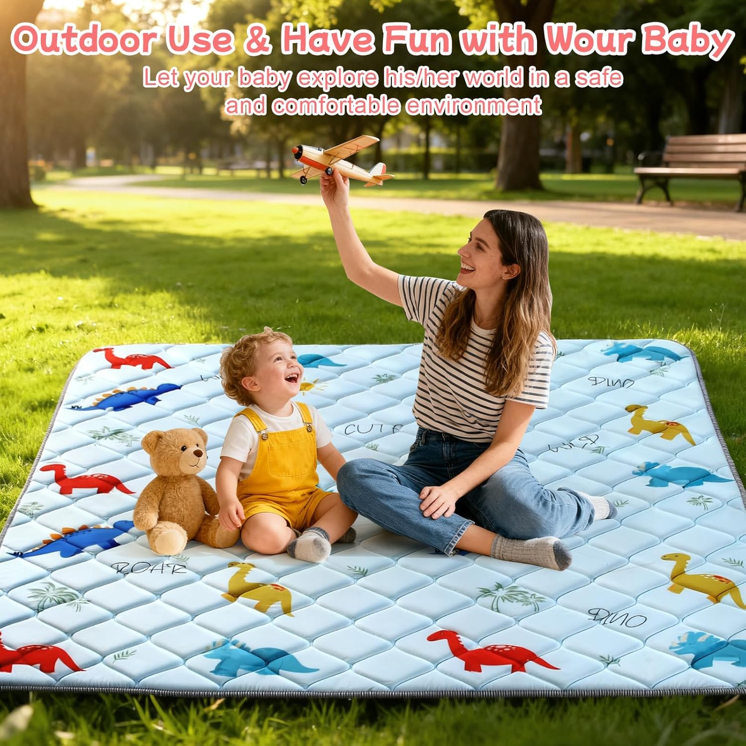 Baby Play Mat for Floor: 79" x 71" Playpen Mat - Thicker & Large Soft Cushioning Padding Foam Playmats for Babies and Toddlers - Machine Washable Non-Slip Baby Crawling Mats, Dinosaur Designs