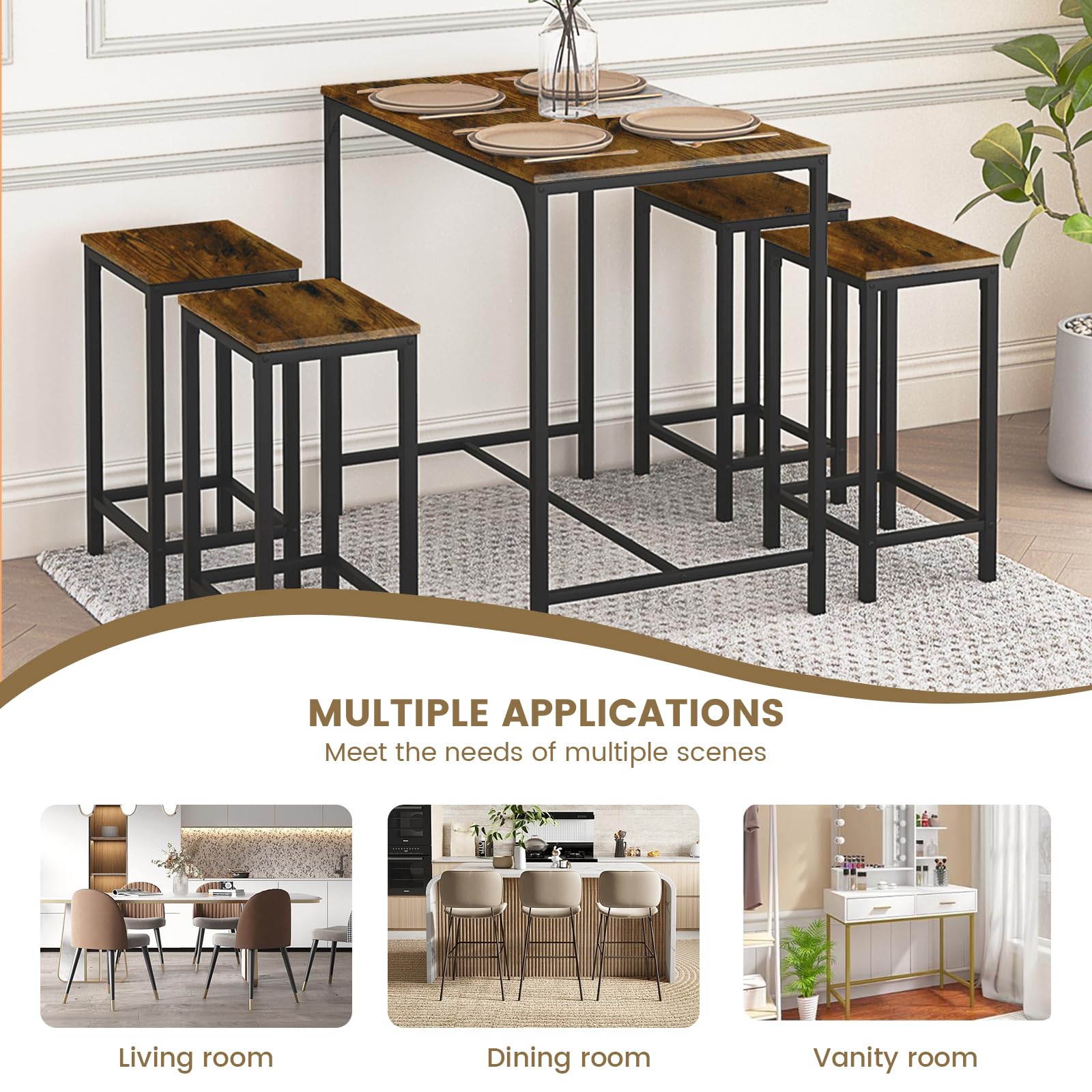 buybyroom Juego de mesa de comedor con 4 sillas y juego de mesa de bar – Diseño de llama dinámica, 100 x 60 x 90 cm