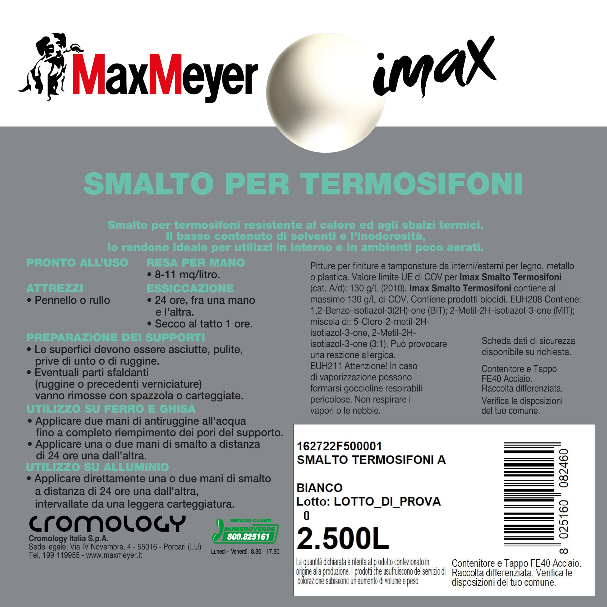 MAXMEYER Smalto satinato all'acqua per termosifoni Termosifoni BIANCO 2,5 L