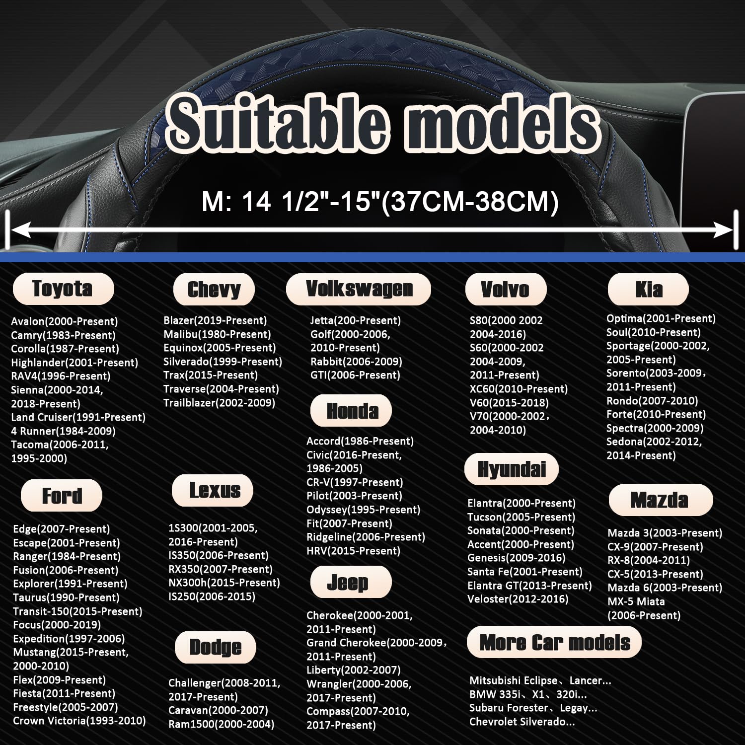 Black Panther Coprivolante personalizzato per Volkswagen,Toyota, Mercedes, Peugeot, BMW, Renault, Audi, Ford, Skoda, Hyundai, Kia, Misura universale 37-38cm (14,5-15") - Blu
