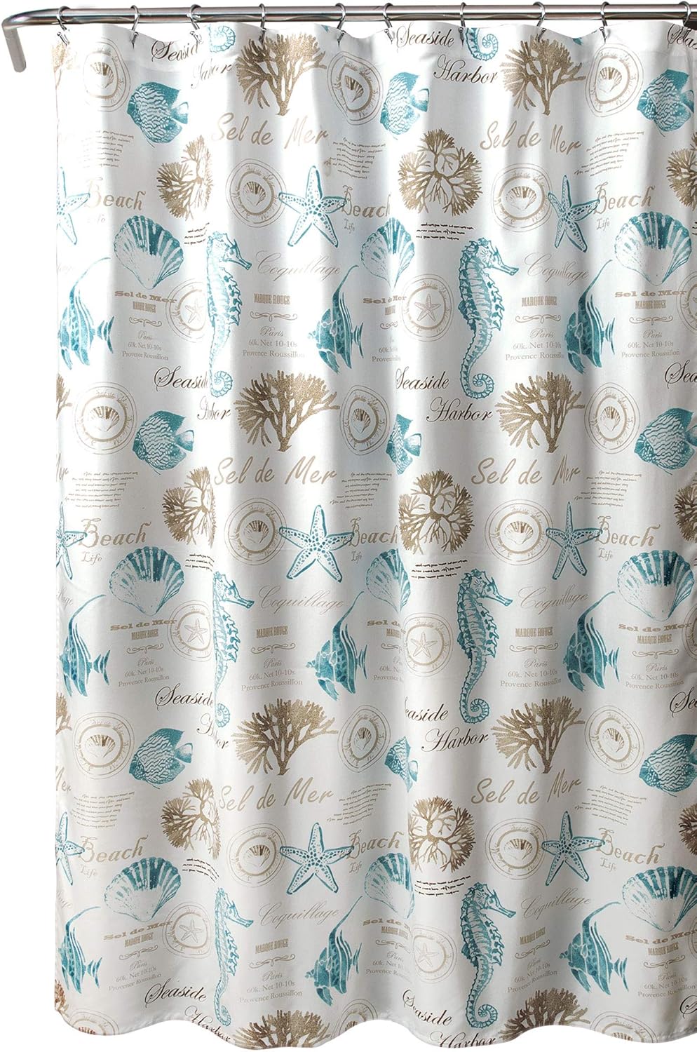 Lush Decor Harbor Life Shower Curtain, 72" W x 72" L, Blue & Taupe - Fabric Shower Curtians - Coastal Decor - Ocean Bathroom Curtain - Beach House
