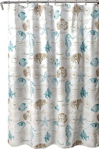 Miniatura 7 de Lush Decor Harbor Life Cortina de ducha, 72 pulgadas de ancho x 72 pulgadas de largo, azul y gris pardo - Curtians de ducha de tela - Decoración