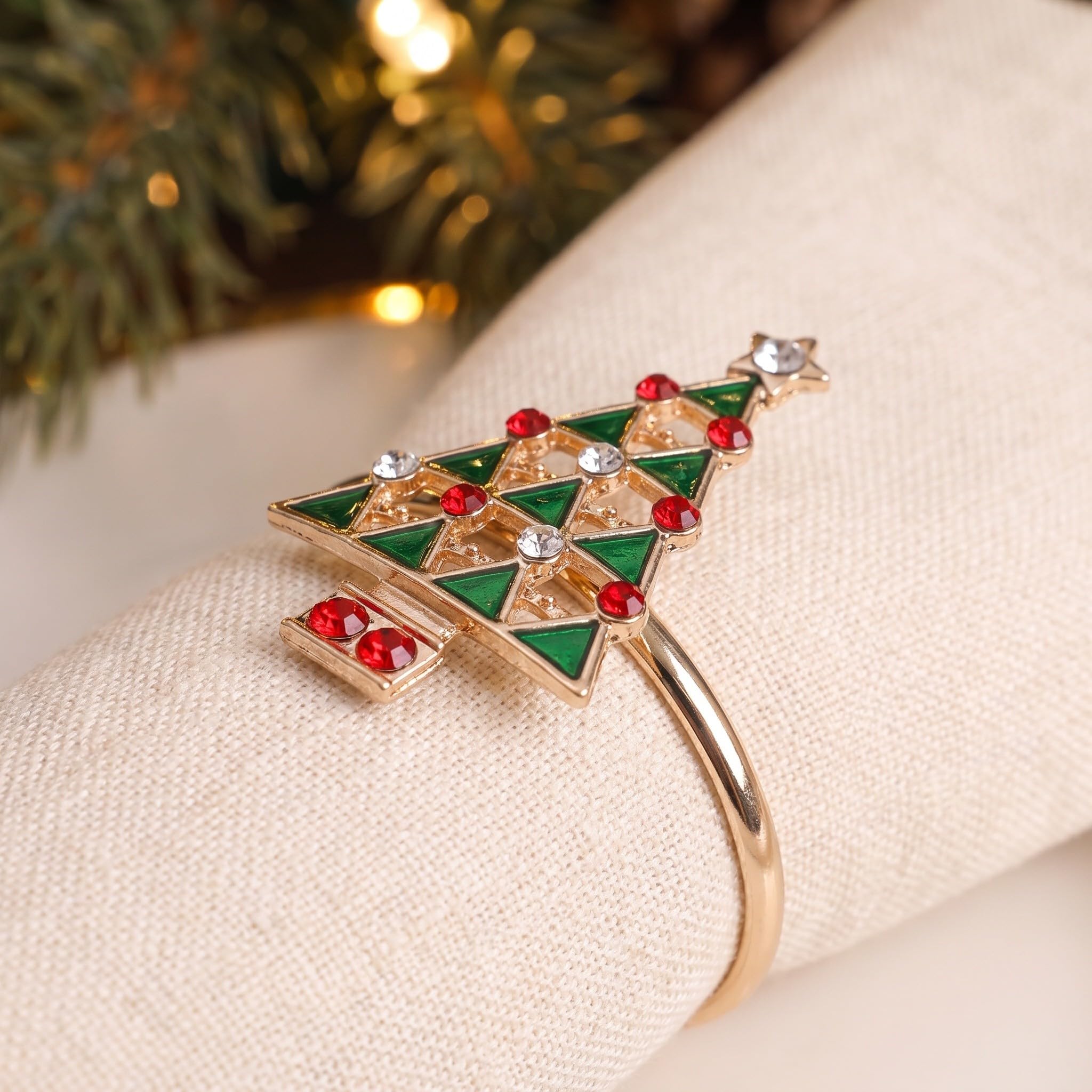 Gatuida 12 Anillos Decorativos para servilletas, servilletero con Forma de árbol de Navidad, decoración de Mesa para Fiestas navideñas, cenas y Bodas.