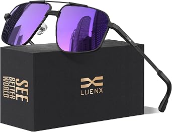 Luenx Polarized Aviator Sunglasses Men Women Retro Square UV400 Driving