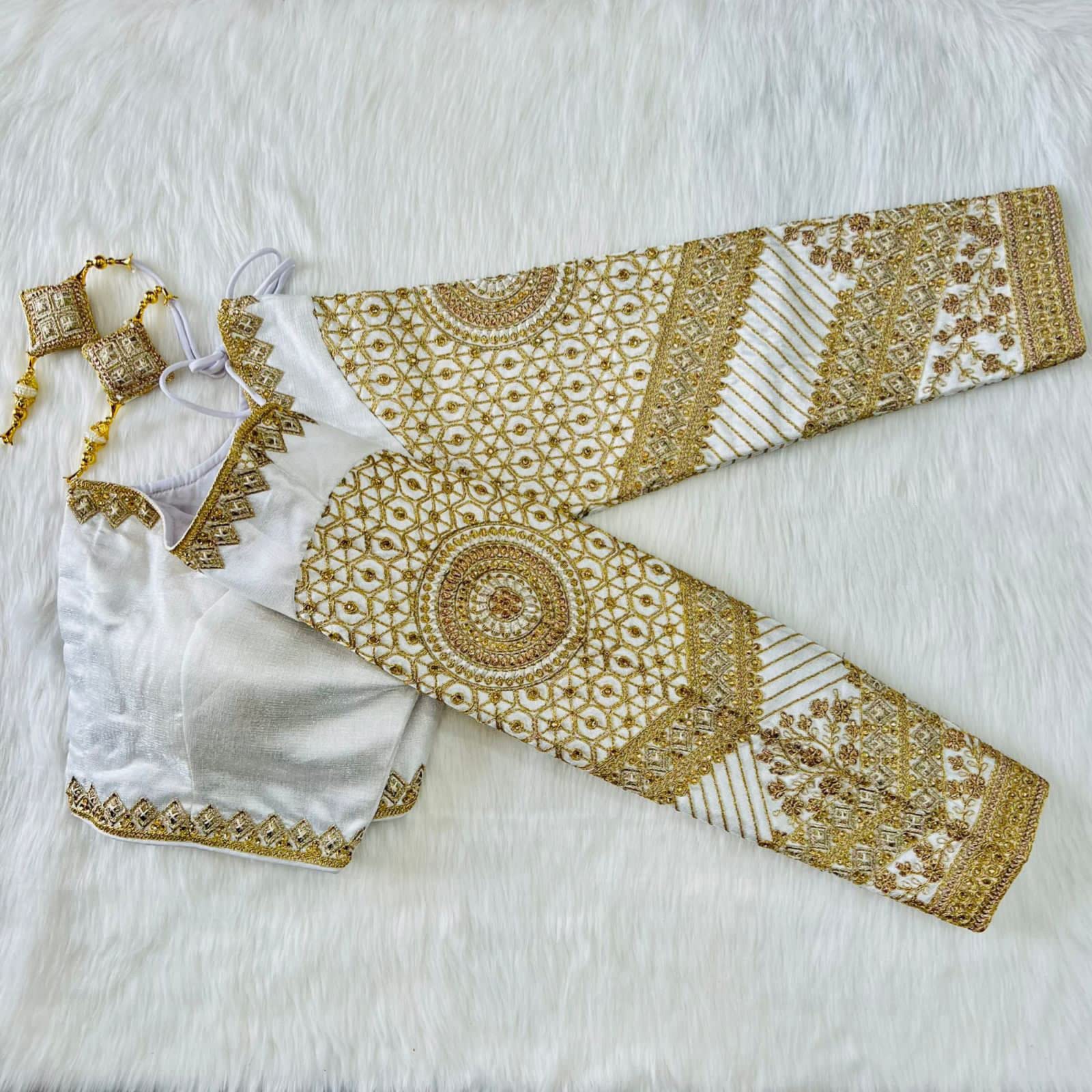 Vihu Fashion Women's Fancy Readymade Heavy Coding Embroidary Worked Full Sleeve White Saree Blouse(Vrinda White_38)