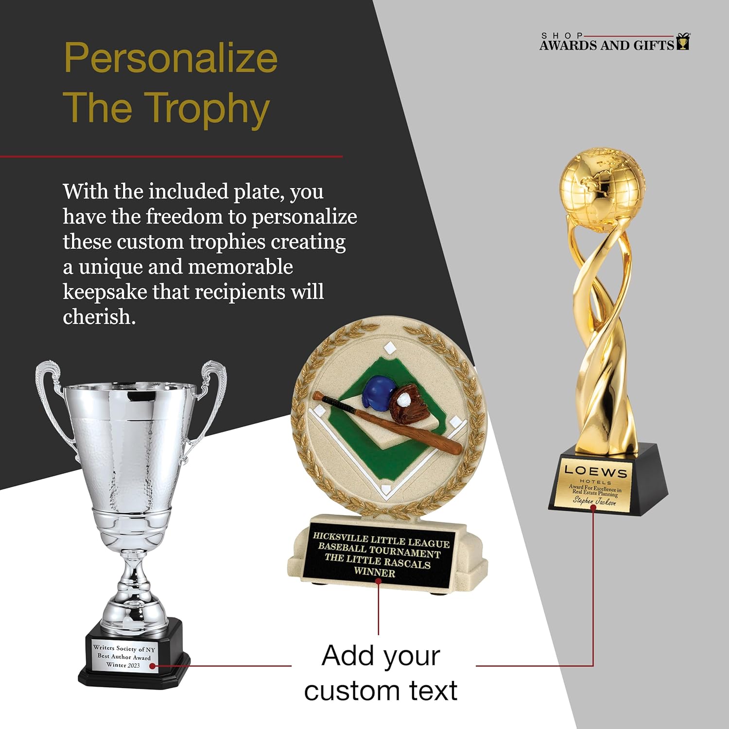 SHOP AWARDS AND GIFTS Customizable 10 Inch Nickel Plated Silver Claret Jug Trophy on a Black Base, Includes Personalization