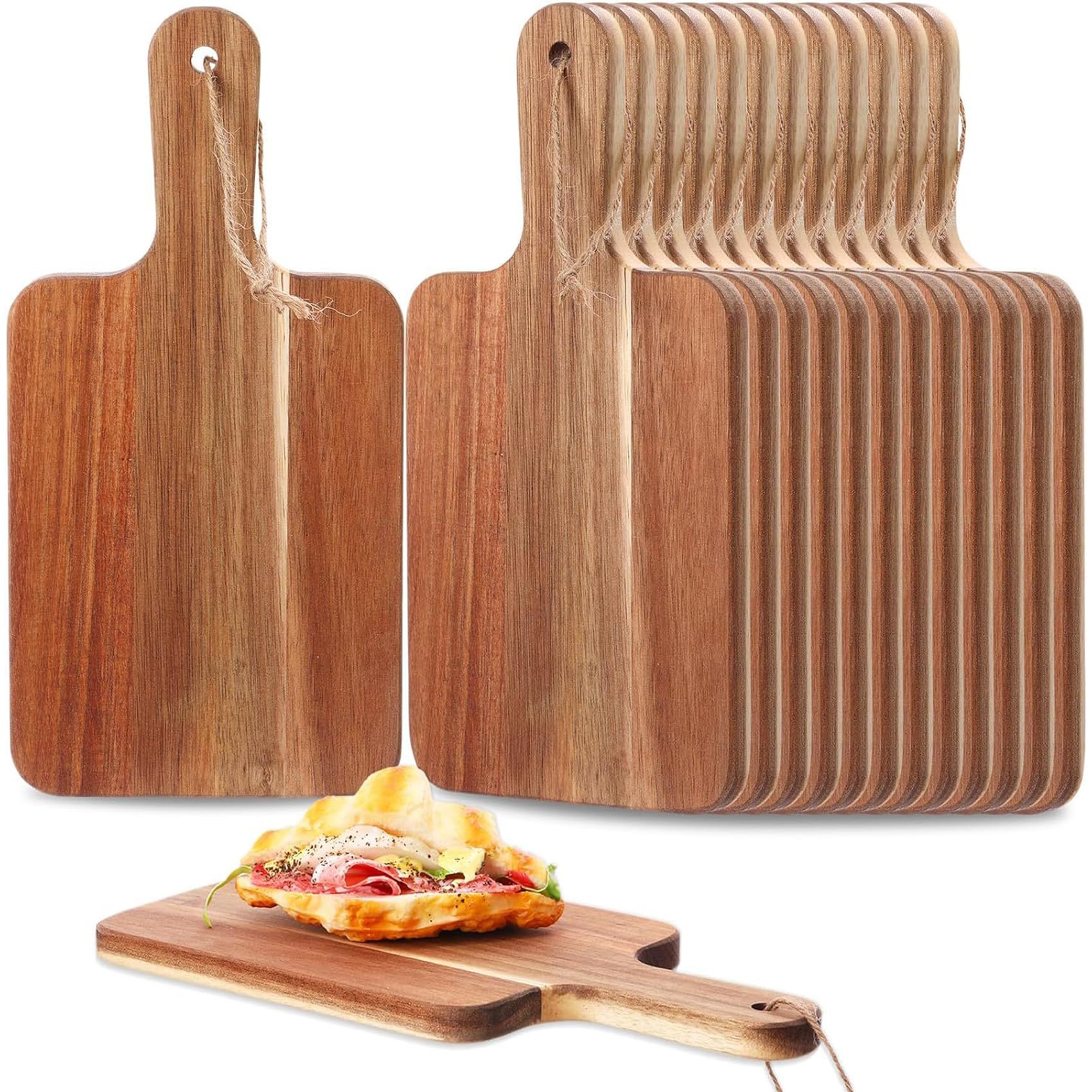 Juego de 6 tablas de cortar de madera de acacia, tablas de cocina de 12 pulgadas con asa, ideal para embutidos, queso, pan, carne y frutas (12 x 6 x 0.6 pulgadas)