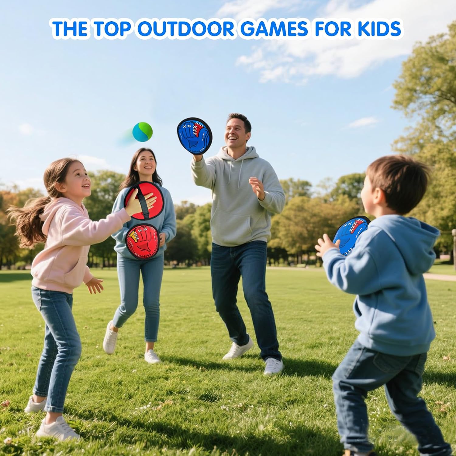 Toss and Catch Ball Set Outdoor Games for Kids, Beach Camping Pool & Yard Toys with 4 Paddles, 6 Balls, Storage Bag, Family-Friendly Gifts for Christmas and Birthday