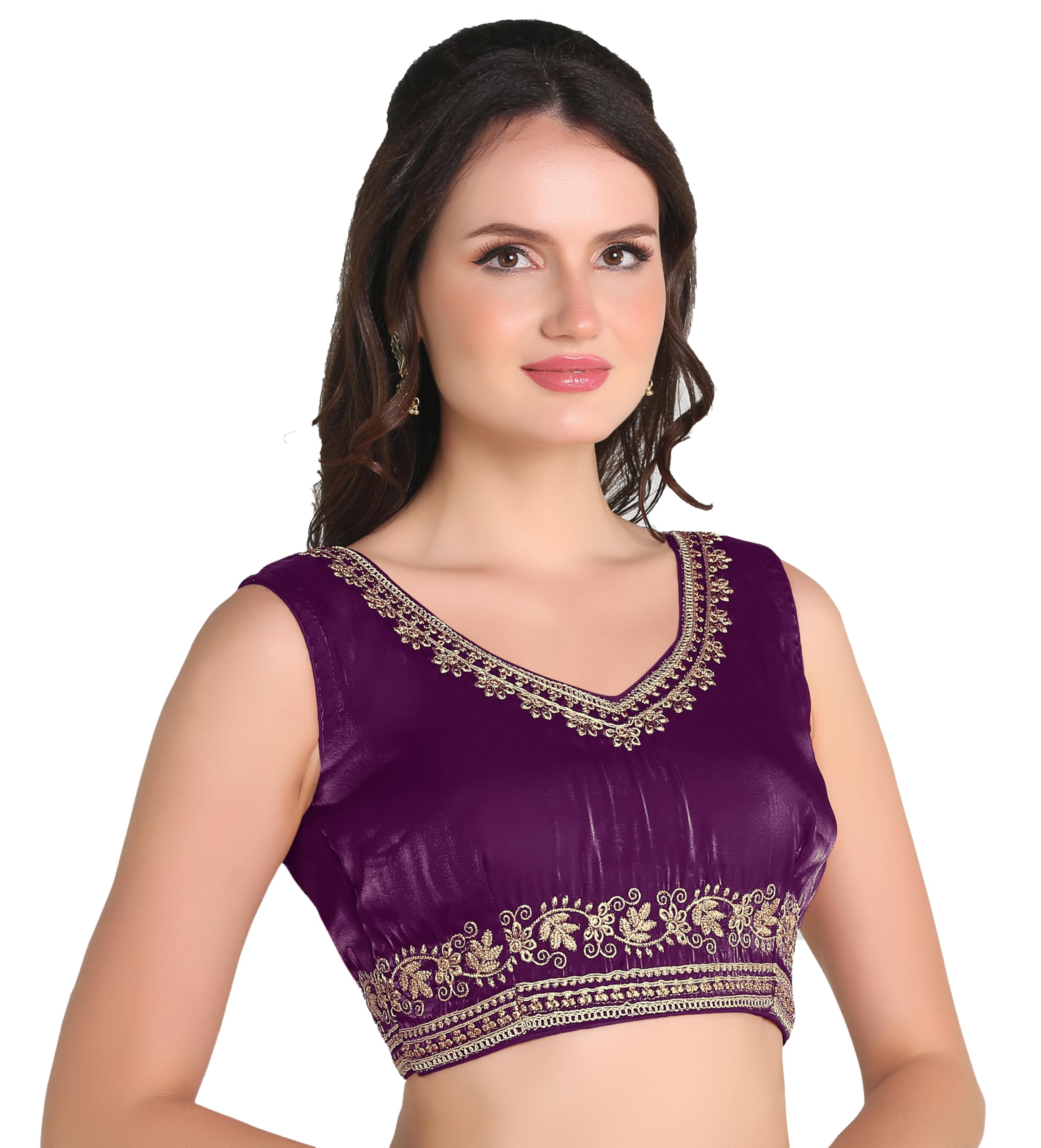 pujia mills Women's Sequin Embroidered V Neck Sleeveless Readymade Saree Blouse Indian Ethnic Designer Stitched Readymade Saree Blouse Sleeveless Blouse Readymade Blouse for Women-picture-31