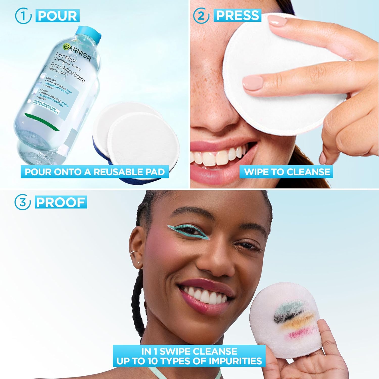 Garnier Micellar Cleansing Water, All-in-One Cleanser and Waterproof Makeup Remover, Cleanses and Soothes, For Face, Lips & Eyes, For All Skin Types, 400ml - Image 7
