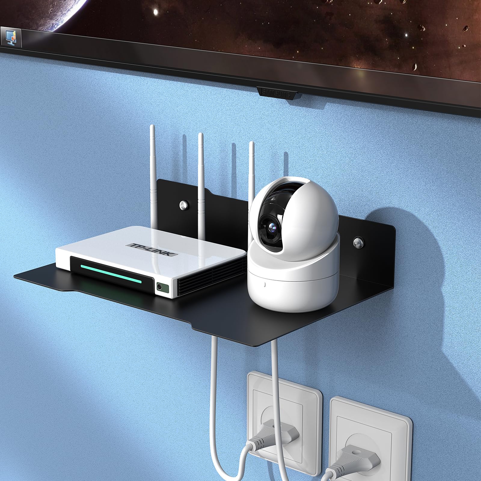 DAWASAPAT Mini Projector Shelf Cable Box Wall Mount Holder Stand with Cable Ties Black