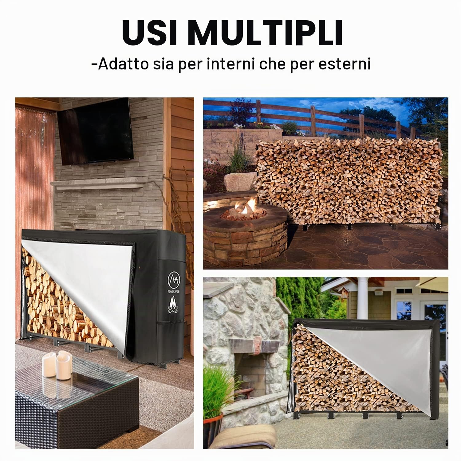 NALONE legnaia da con coperchio impermeabile e borsa da trasporto,portalegna da esterno Metallo 240 x 116.8 x 35.1 cm per lo stoccaggio del legno legnaia da esterno con copertura 8FT