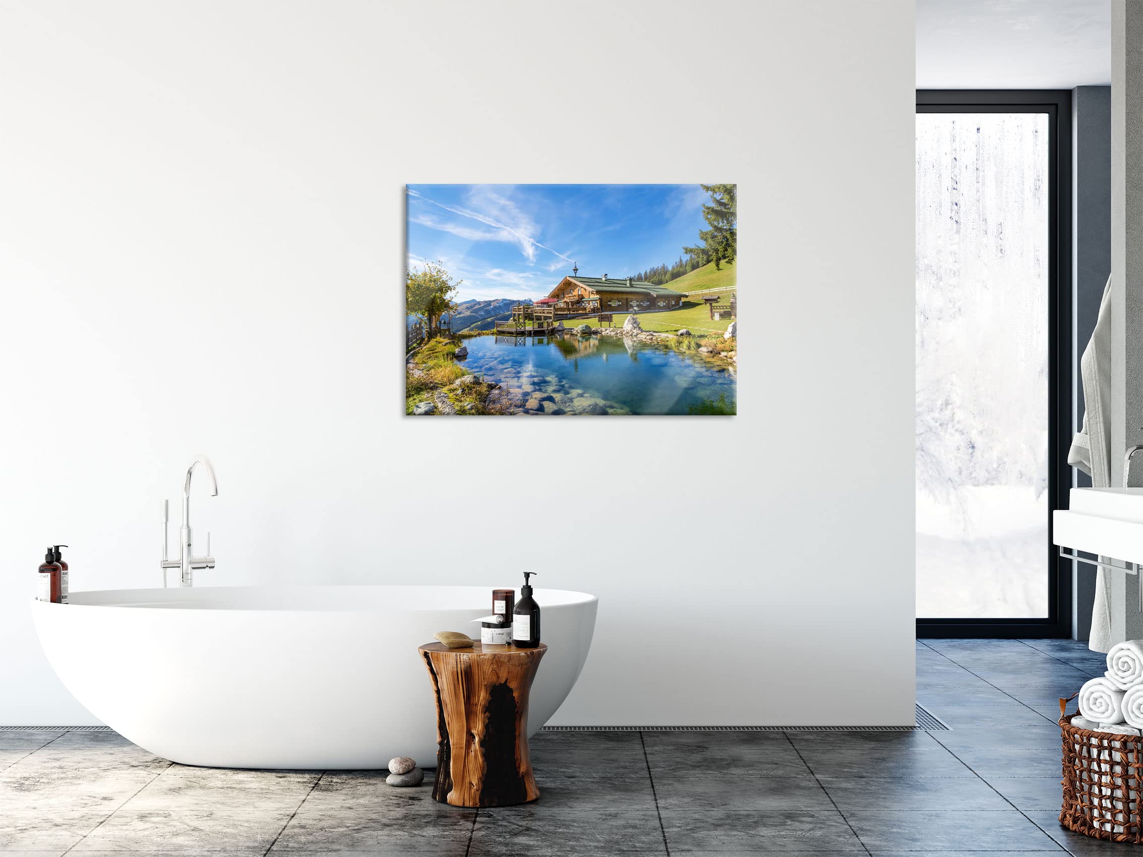 Pixxprint Glasbild, Wandbild aus Echtglas, Schönes Haus in den Alpen, 80x60 cm, inkl. Aufhängung und Abstandshalter