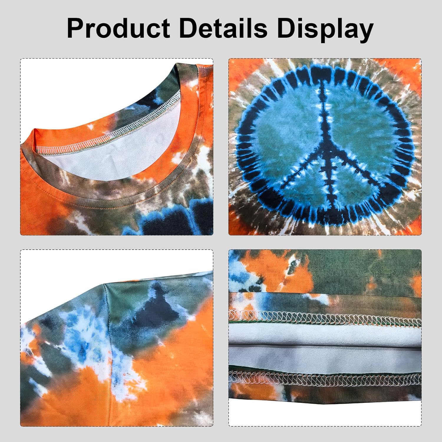 Hippie Costume for Men Women 60s and 70s colorful T-shirt sunglasses headband Peace necklace 4-piece theme party - Image 5