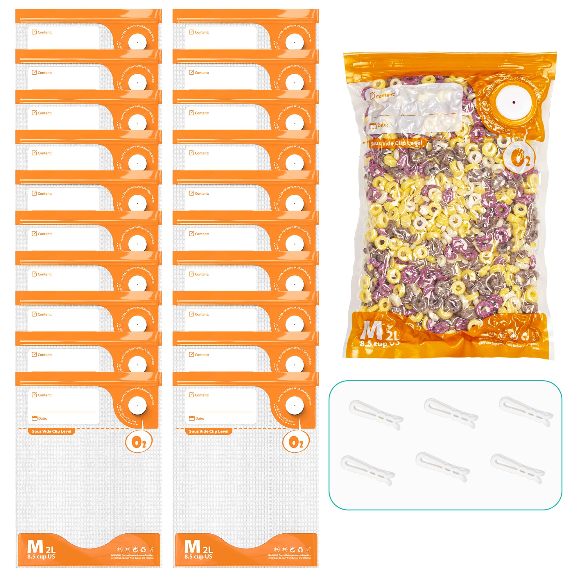 Vacuum Sealer Kit, Reusable Sous Vide Bags- 20 Food Storage Bags 7.8"x11.8"