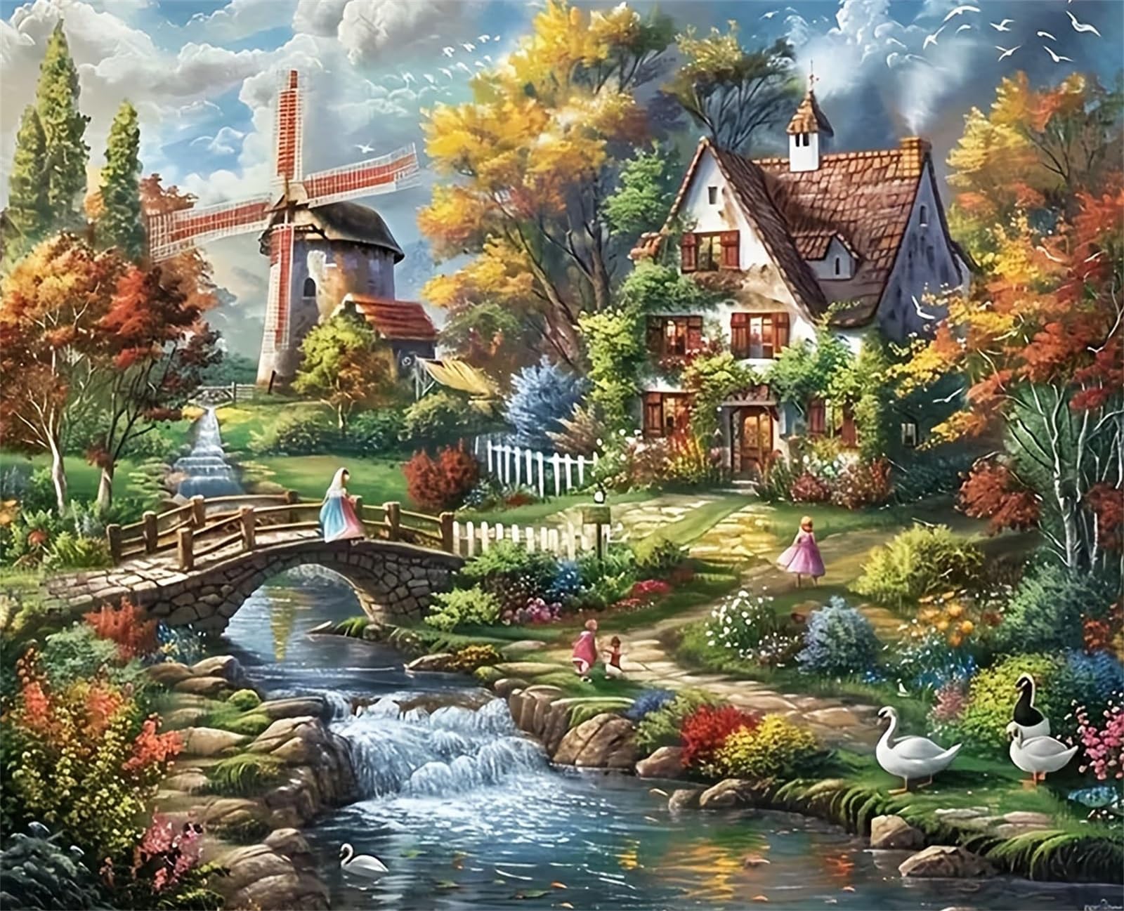 Qihensail House Scenery Paint By Numbers For Adults,Landscape Painting By Number Kits On Canvas,Easy Diy Cheerful Painting For Beginners,Home Wall Decor (House)