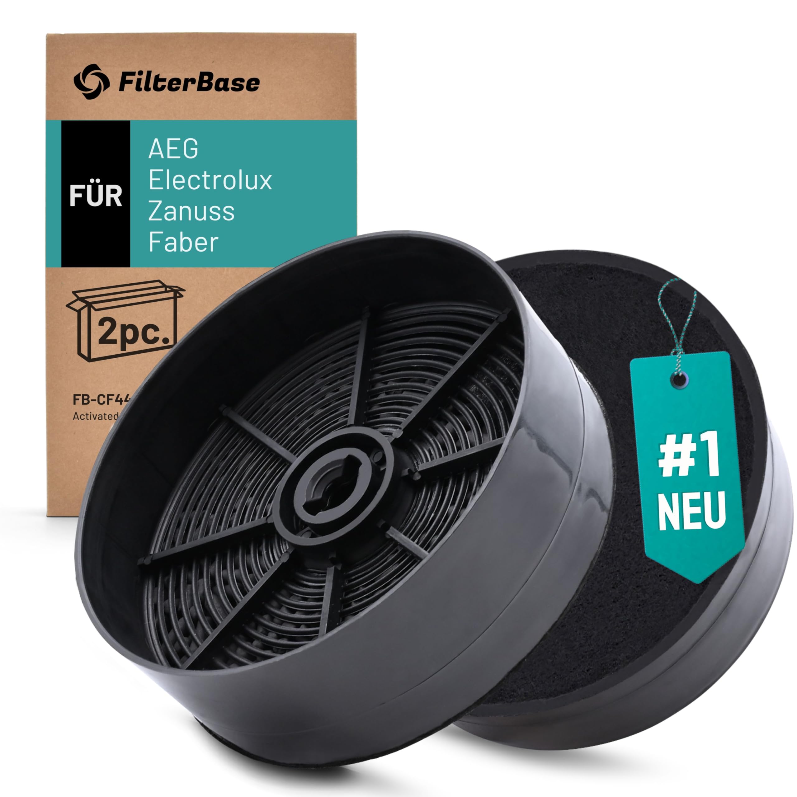FilterBase® Aktivkohlefilter 2 Stück passend für AEG Electrolux ECFB03, 9029798809, 33005513 Faber 1120506172, 1120556527 - Filter Doppelpack für Dunstabzughaube