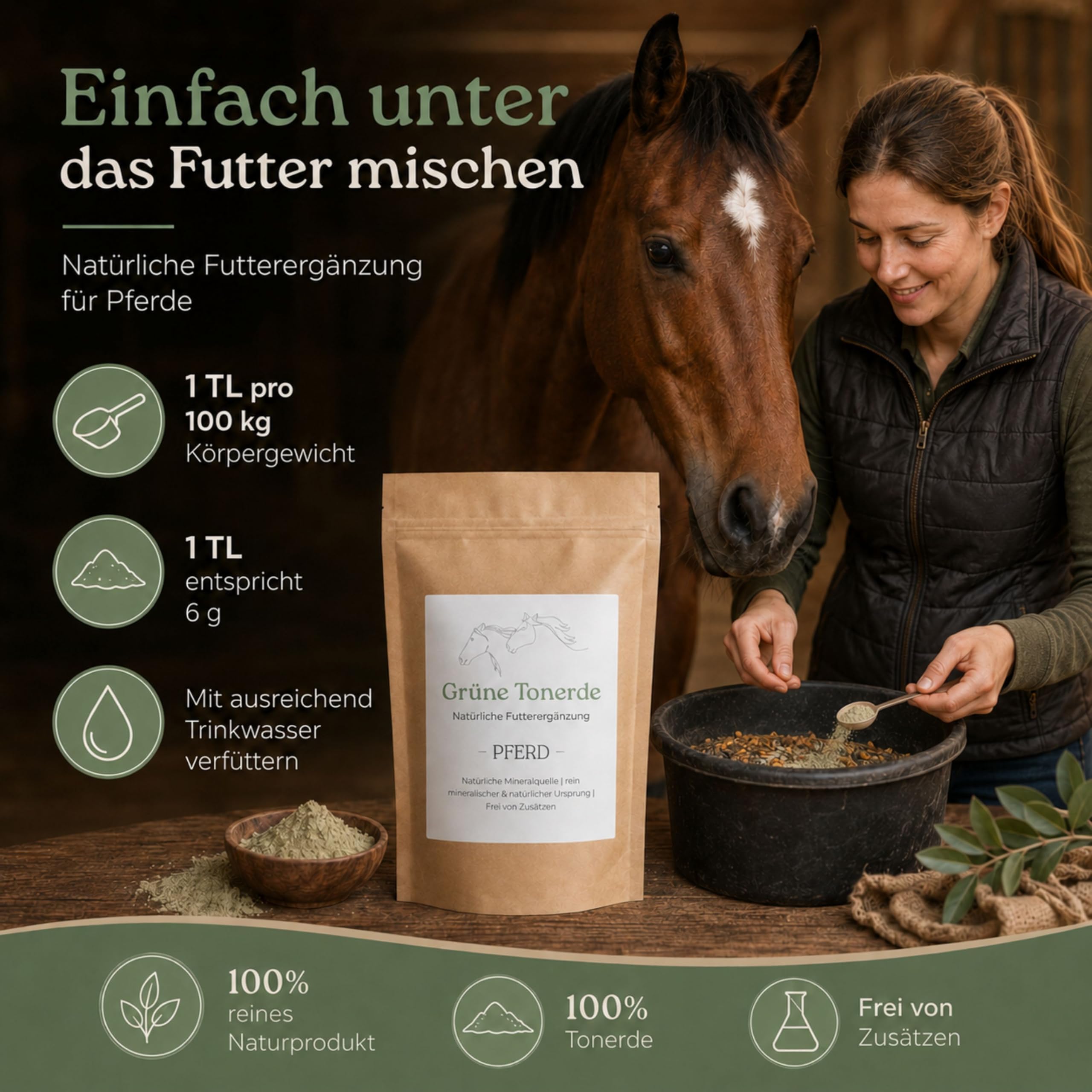 AGC Tonerde für Pferde 2 kg – natürliches Ergänzungsfuttermittel, 100% Illit-Montmorillonit-Kaolinit, extra fein <20 µm, ohne Zusätze, Mineralerde Pulver fürs tägliche Futter