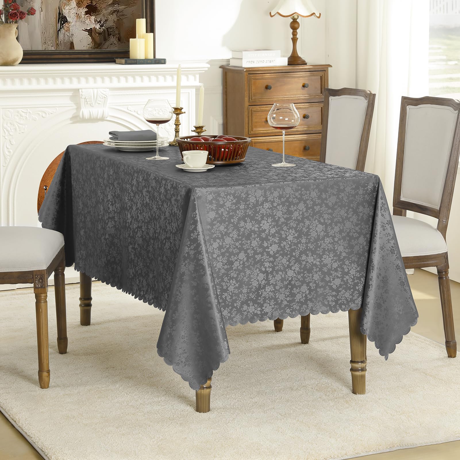 Romanstile Nappe en plastique anti-taches, rectangulaire 350 x 150 cm, pour 12 à 18 places, motif floral, nappe cirée PVC, couvre-table d'extérieur, imperméable, pour anniversaire, Noël, Nouvel An