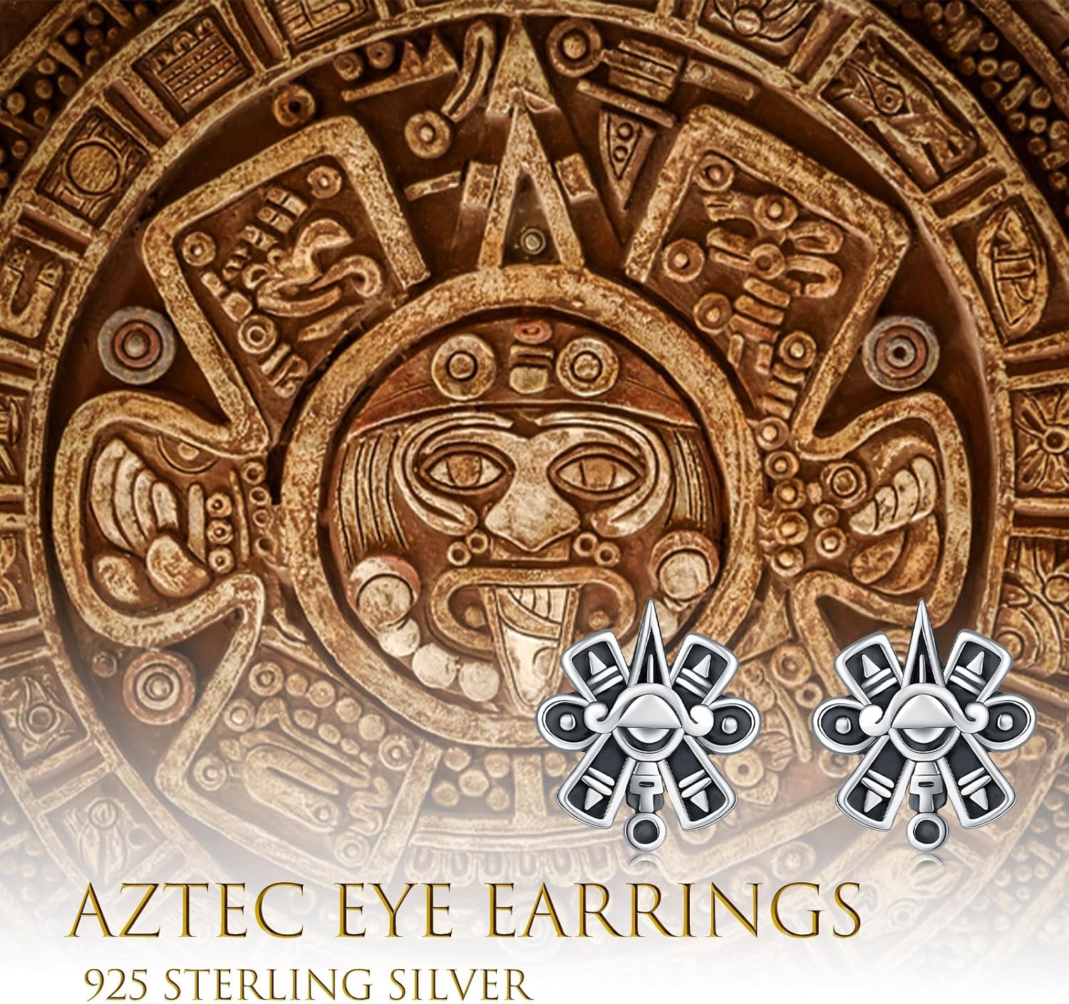 925 Sterling Silver Aztec Calendar Sign Stud Earrings for Daughter Vintage Aztec Sun Ear Studs Aztec Jewelry Gift for Women