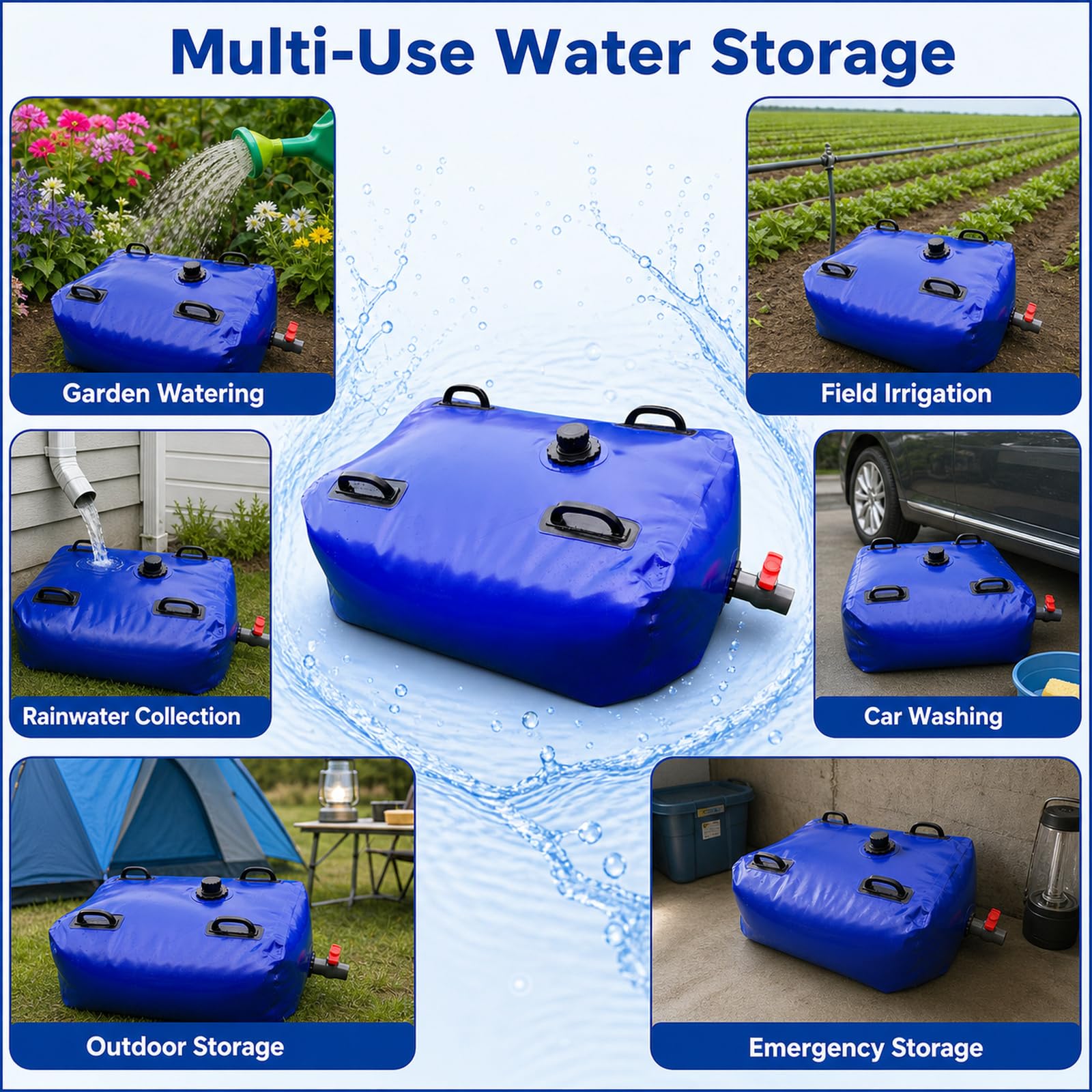 DepóSito De Agua Plegable,Vejiga del Almacenamiento De Agua con VáLvula,Bolsa Agua Plegable PVC,Contenedor De Agua PortáTil De Gran Capacidad,Flexible,para JardíN,Acampar,Hogar