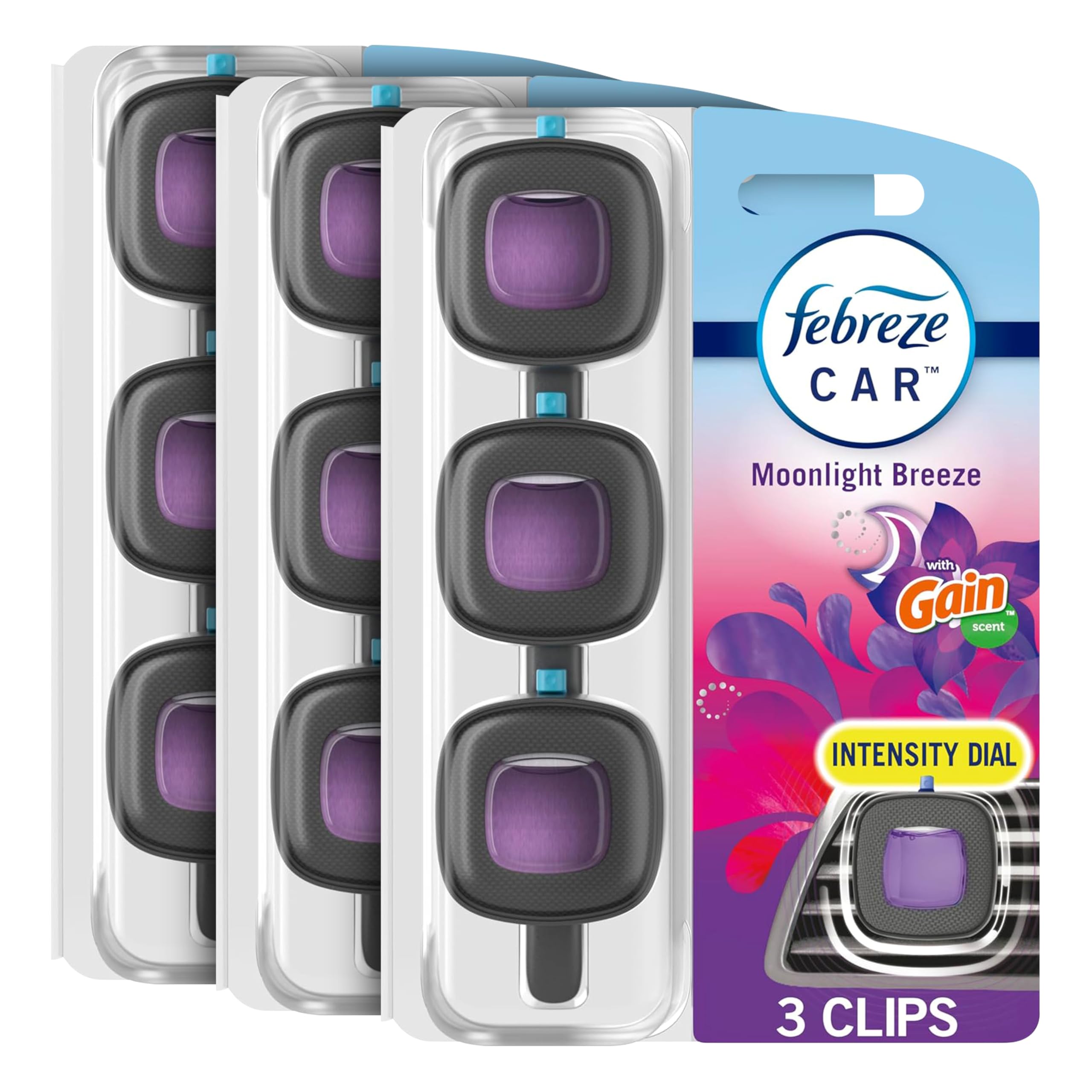 FebrezeCar Air Freshener Vent Clip Gain Moonlight Breeze Scent, .06 fl oz. 3 Ct Pack of 3